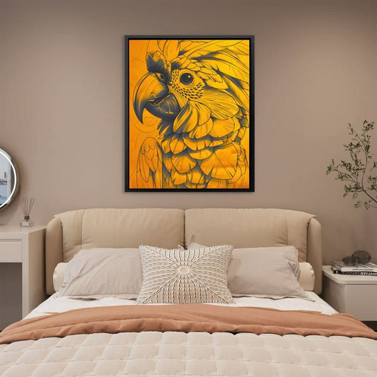 Gold Parrot - Wall Art in Black Frame