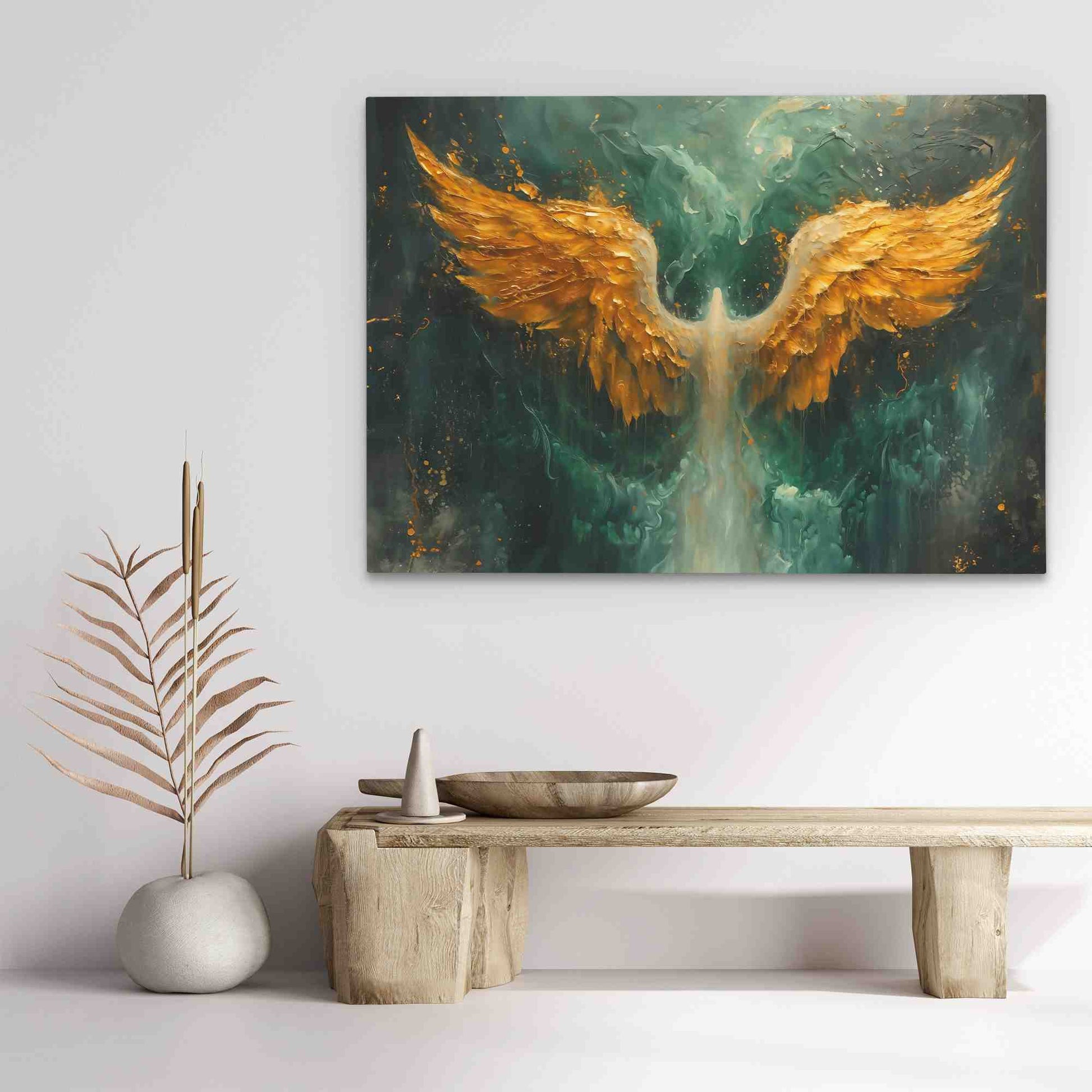 Gold Phoenix Wings - Bird Wall Art in Black Frame