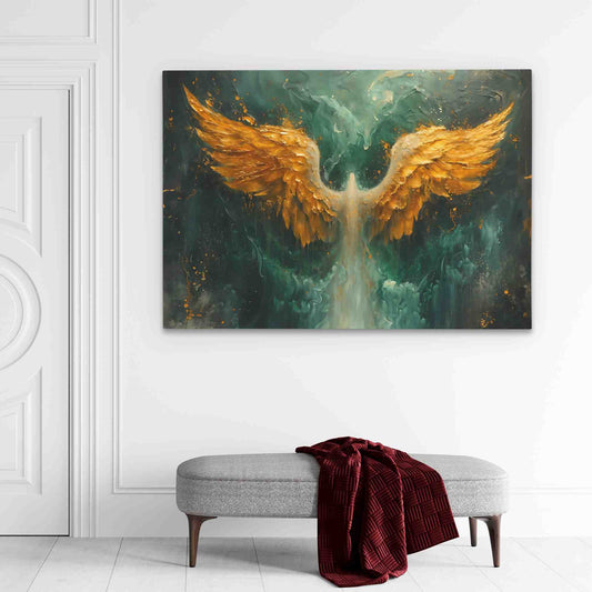 Gold Phoenix Wings - Fantasy Wall Art in Black Frame