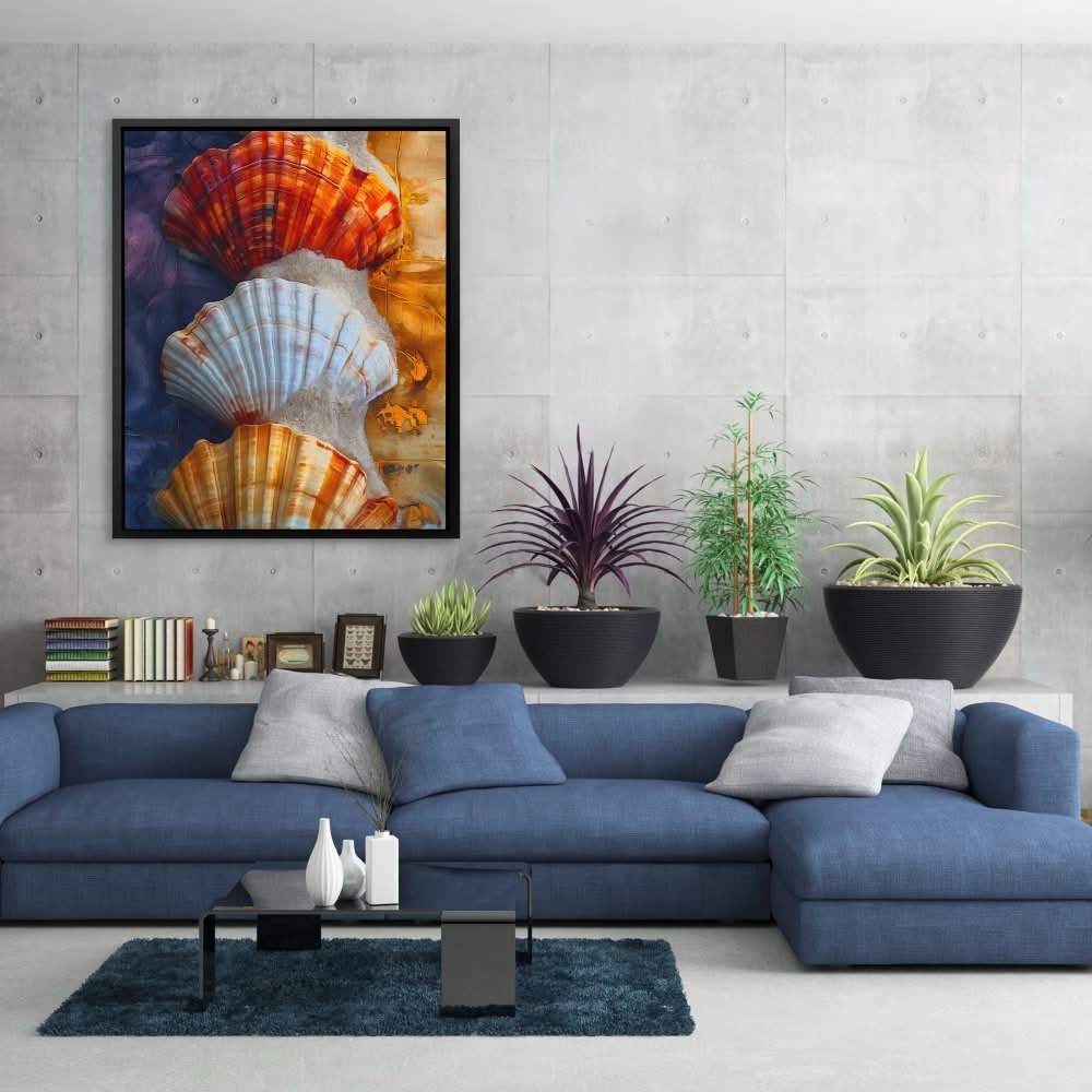 Gold Purple Seashell - Gold Wall Art for Bedroom