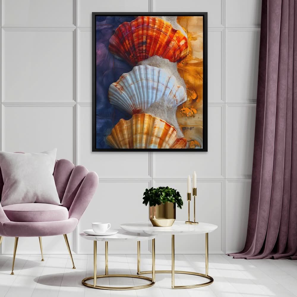 Gold Purple Seashell - Wall Art in Black Frame