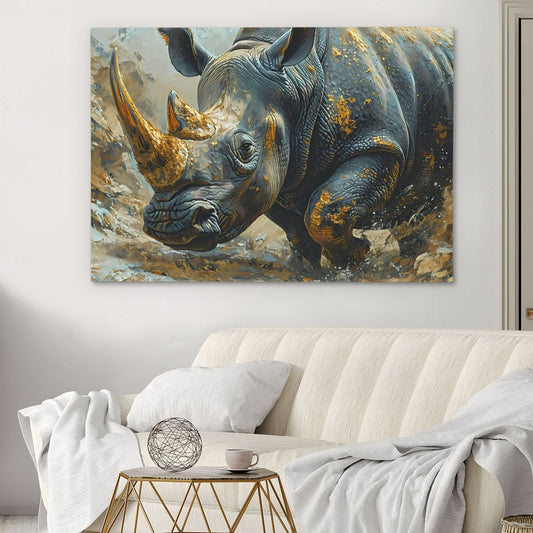 Gold Rhino - Wall Art in Black Frame