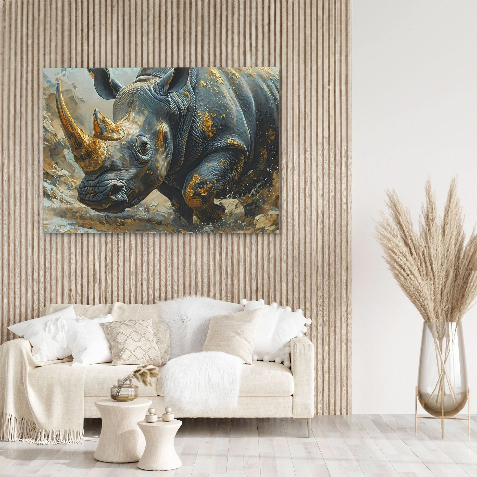 Gold Rhino - Africa Art for Living Room