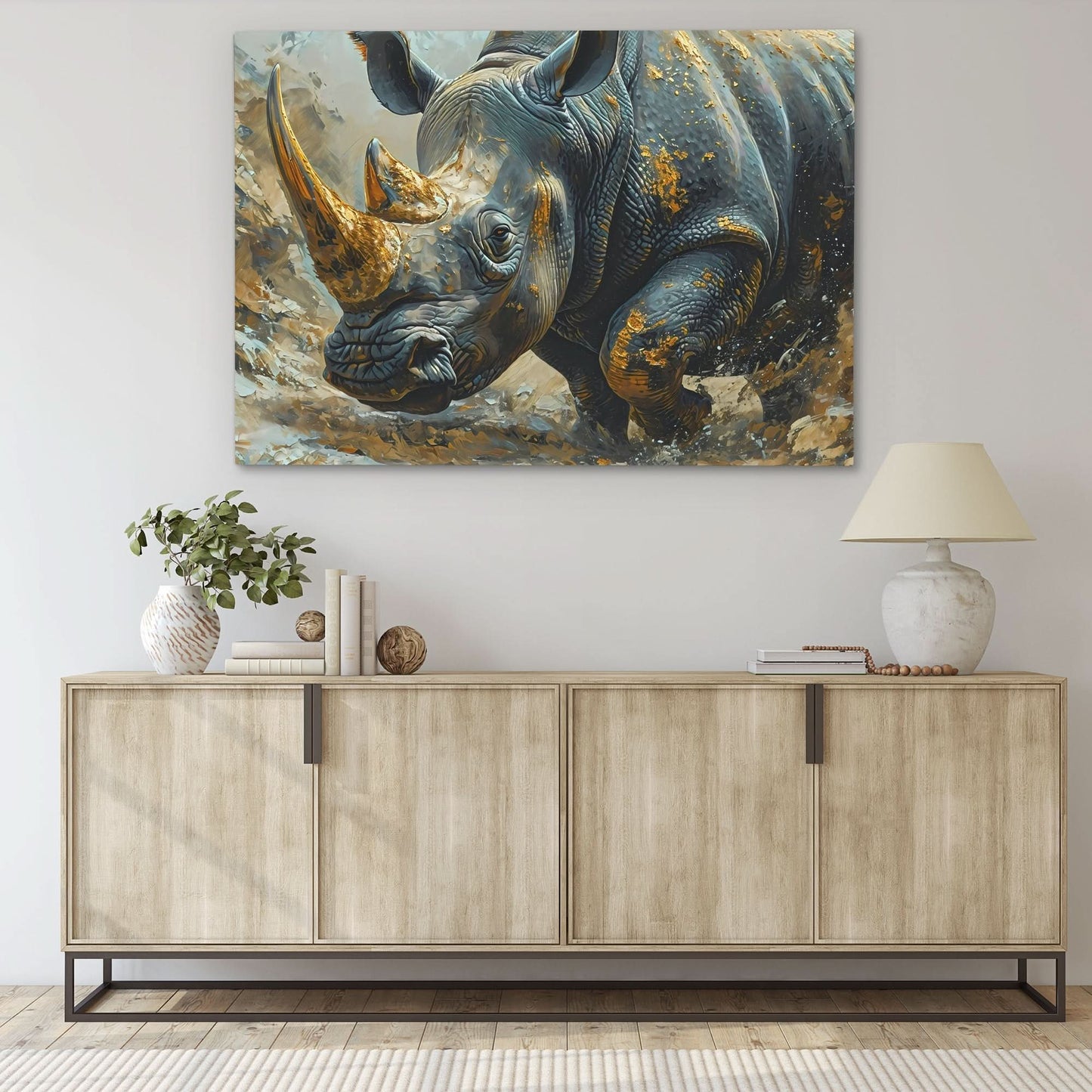 Gold Rhino - Black Animals Canvas Print