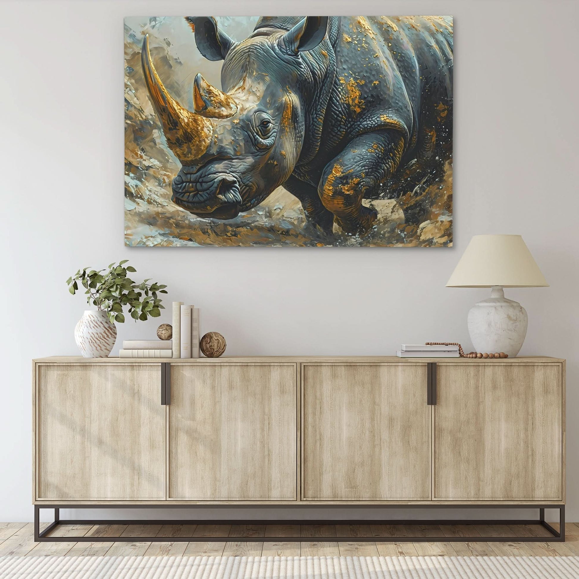 Gold Rhino - Black Animals Canvas Print