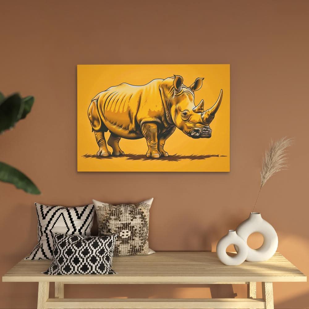 Gold Rhino Glory - Black and Gold Animals Canvas Print