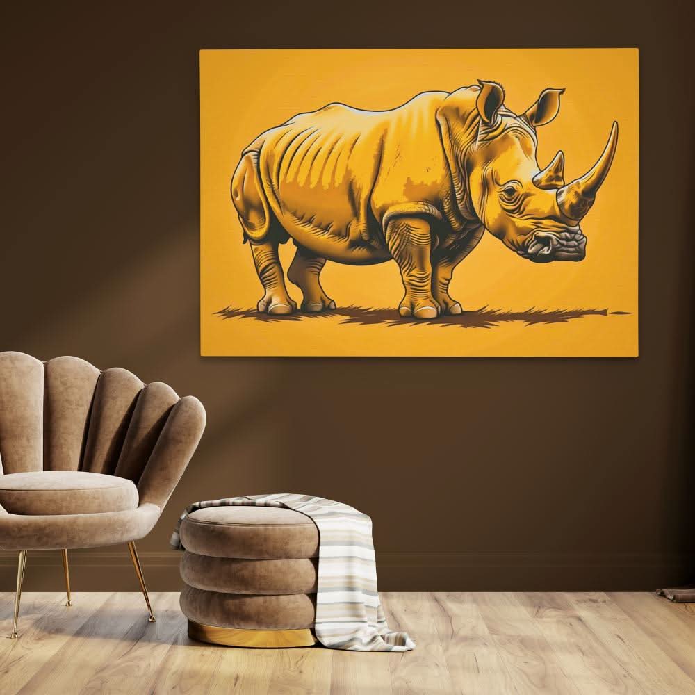 Gold Rhino Glory - Animals Wall Art in Black Frame