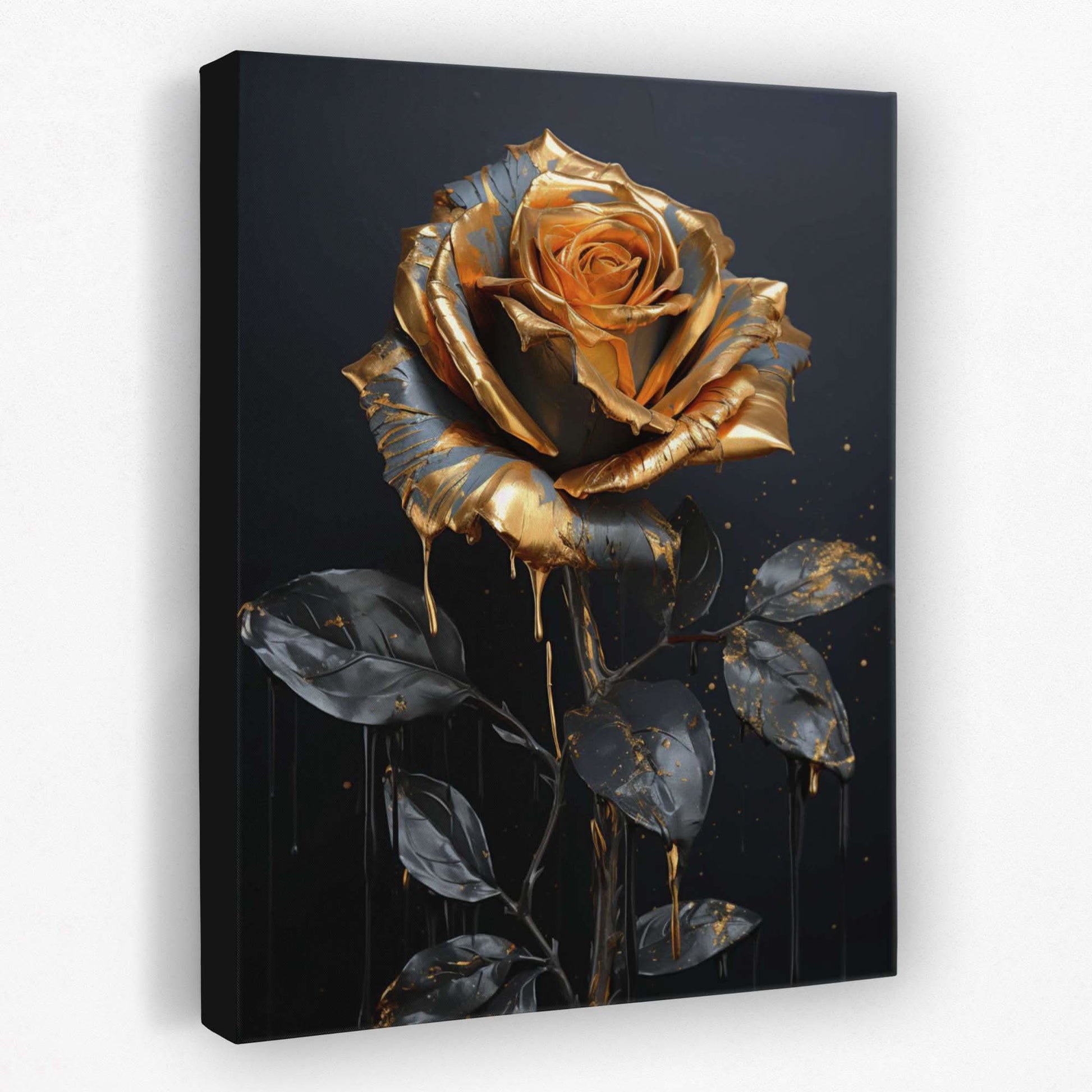 Gold Rose Budding - Flowers Canvas Wall Art