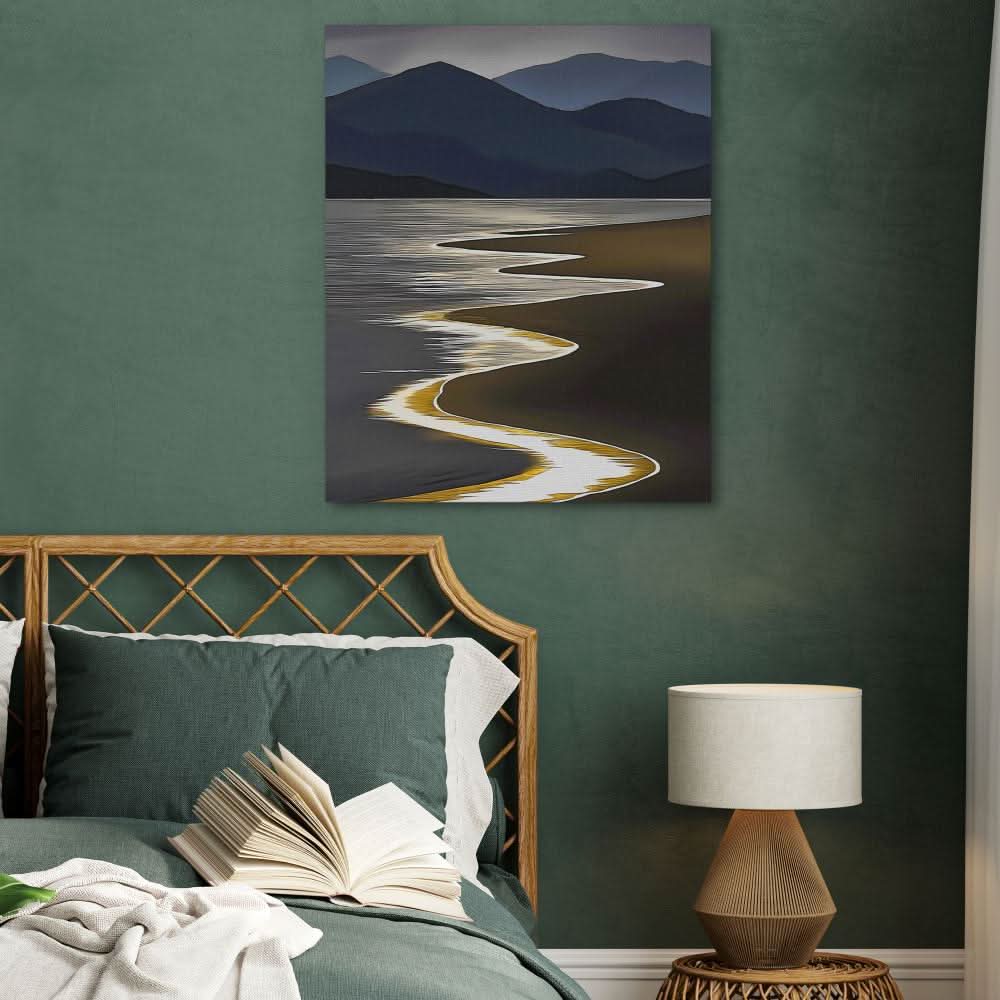 Gold Shoreline - Nature Wall Art in Black Frame