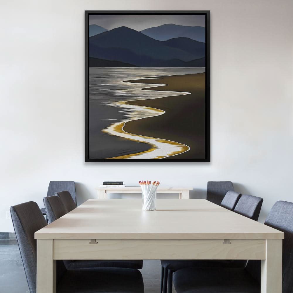 Gold Shoreline - Contemporary Wall Art in Black Frame