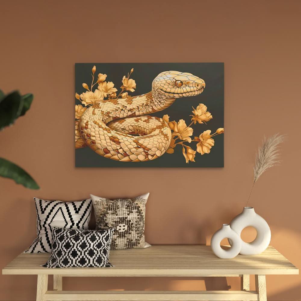 Gold Snake Scales - Beige Canvas Wall Art