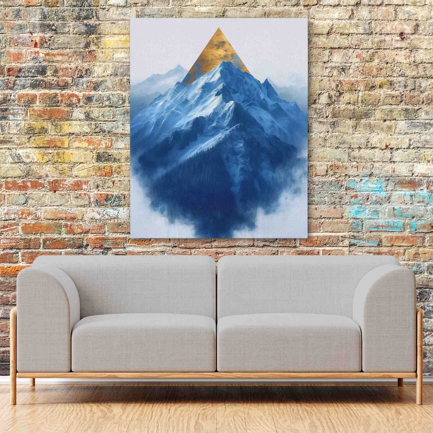 Gold Spring Mountain - Abstract Blue Canvas Wall Art