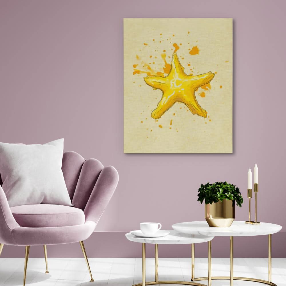 Gold Starfish - Yellow Canvas Wall Art