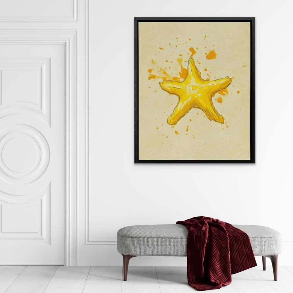 Gold Starfish - Coastal Wall Art in Black Frame