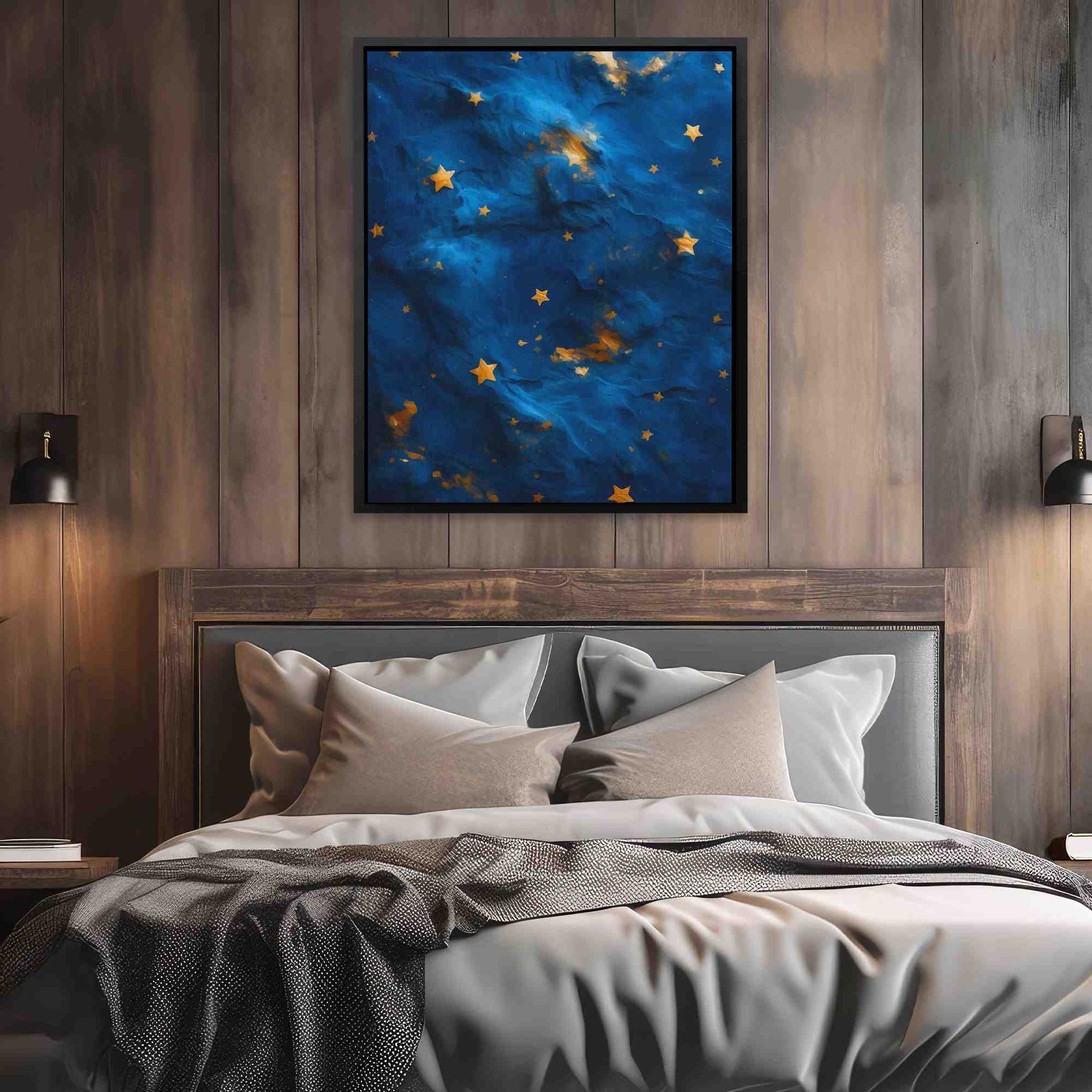 Gold Stars - Abstract Wall Art in Black Frame