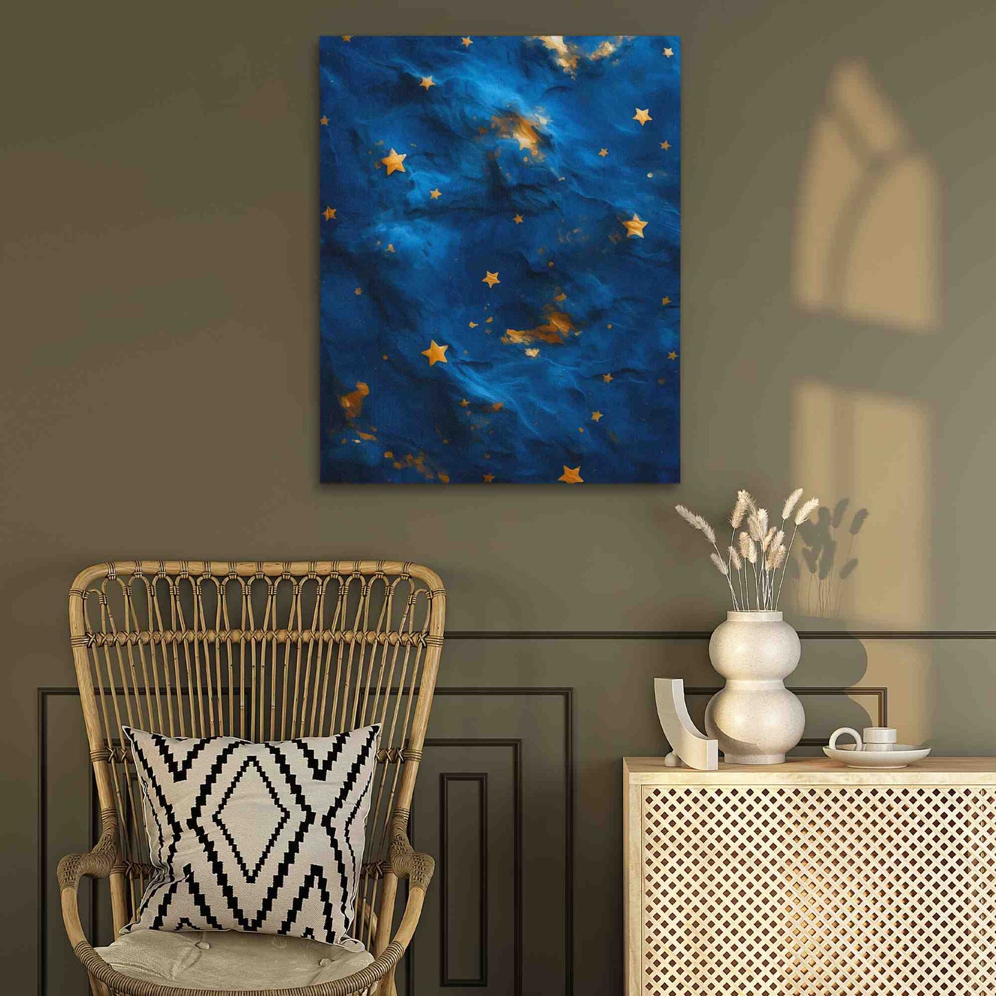 Gold Stars - Abstract Blue Canvas Wall Art