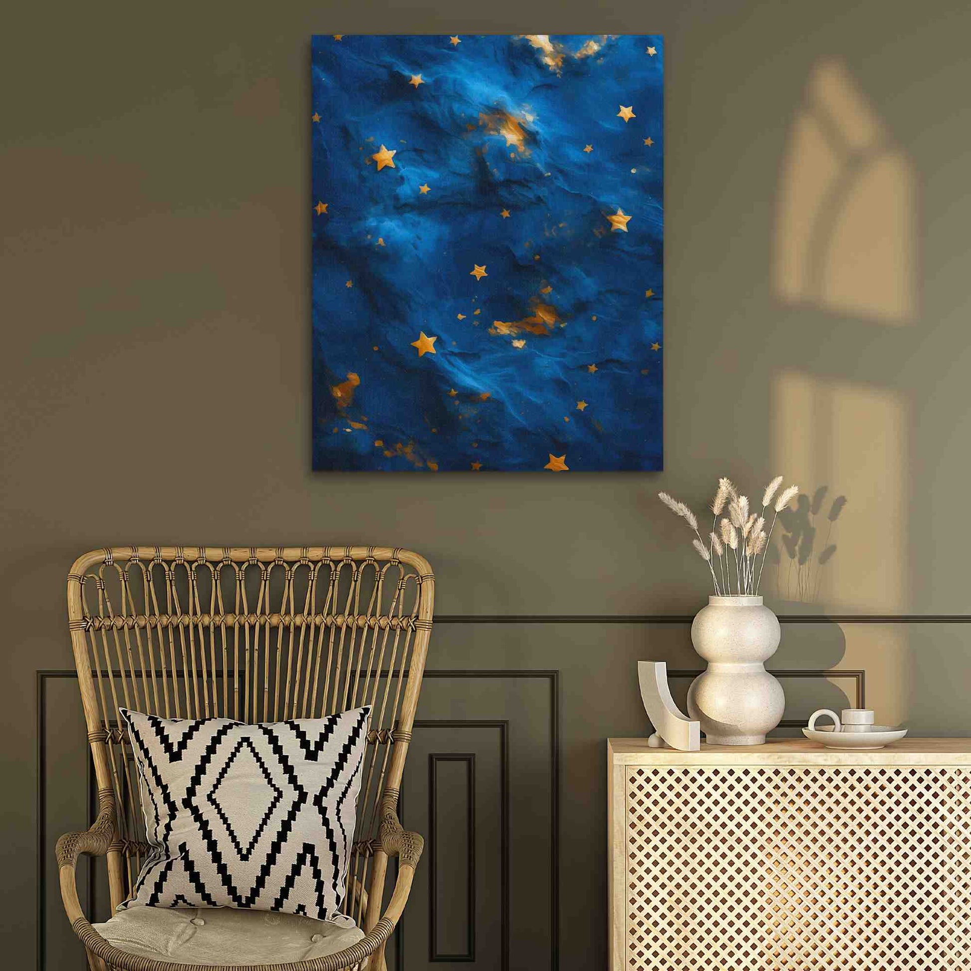 Gold Stars - Abstract Blue Canvas Wall Art
