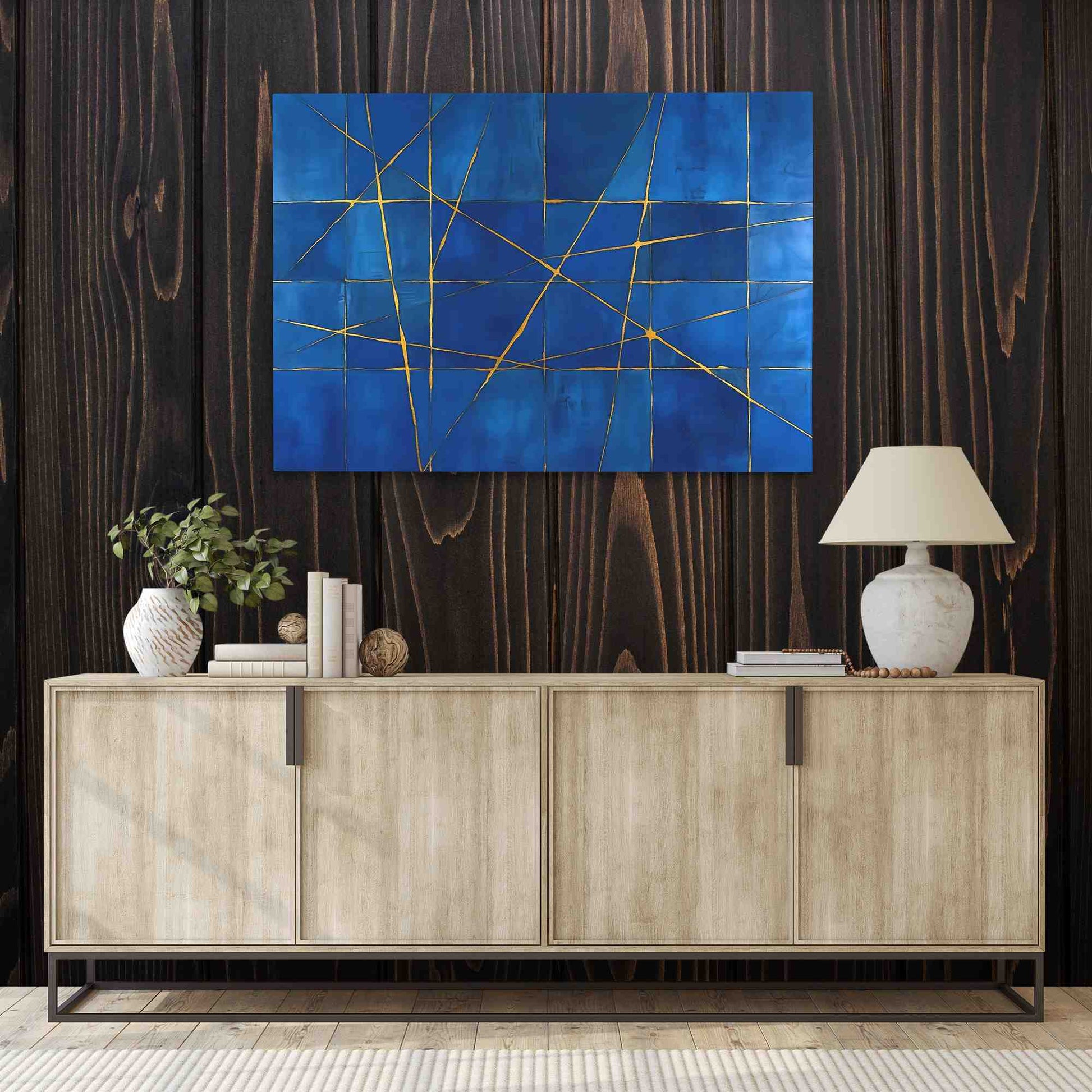 Gold Strands - Abstract Blue Canvas Wall Art