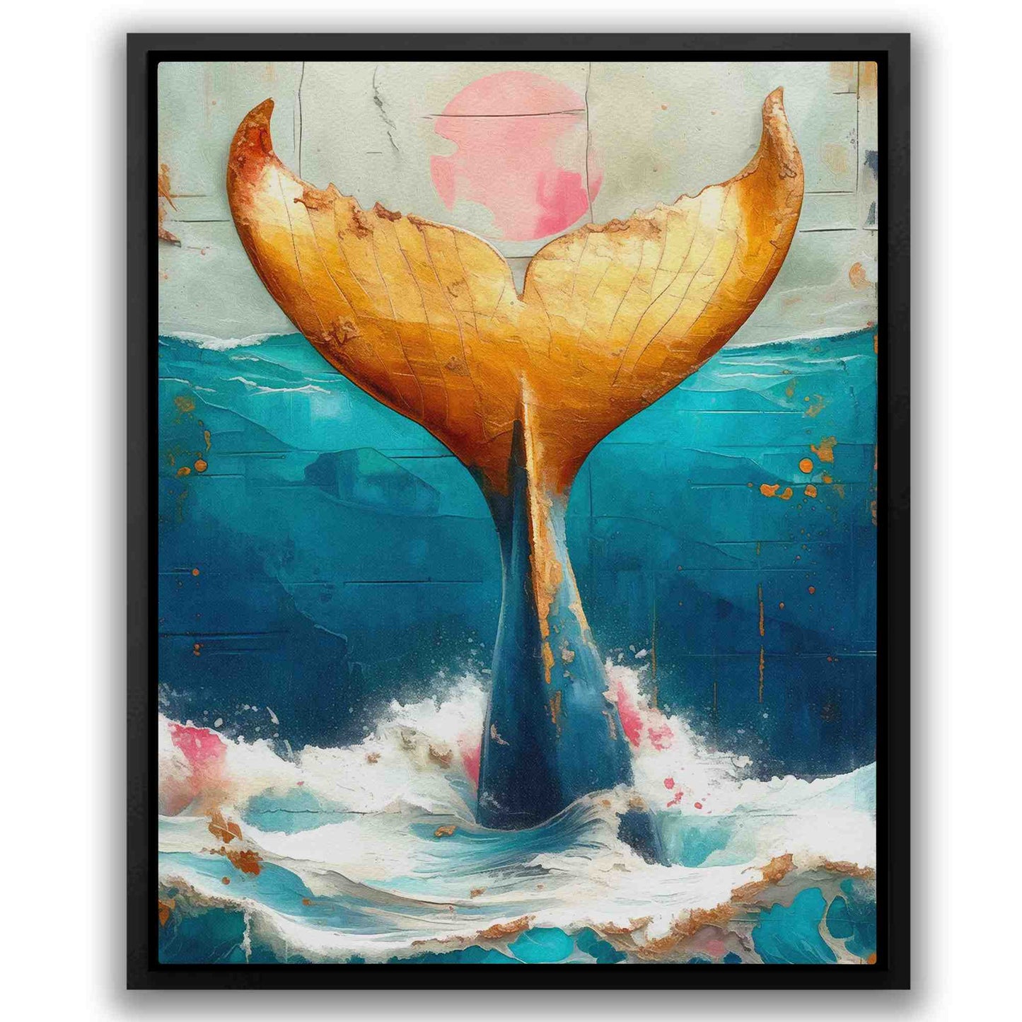 Gold Whale Tail - Blue Oceanic Canvas Print