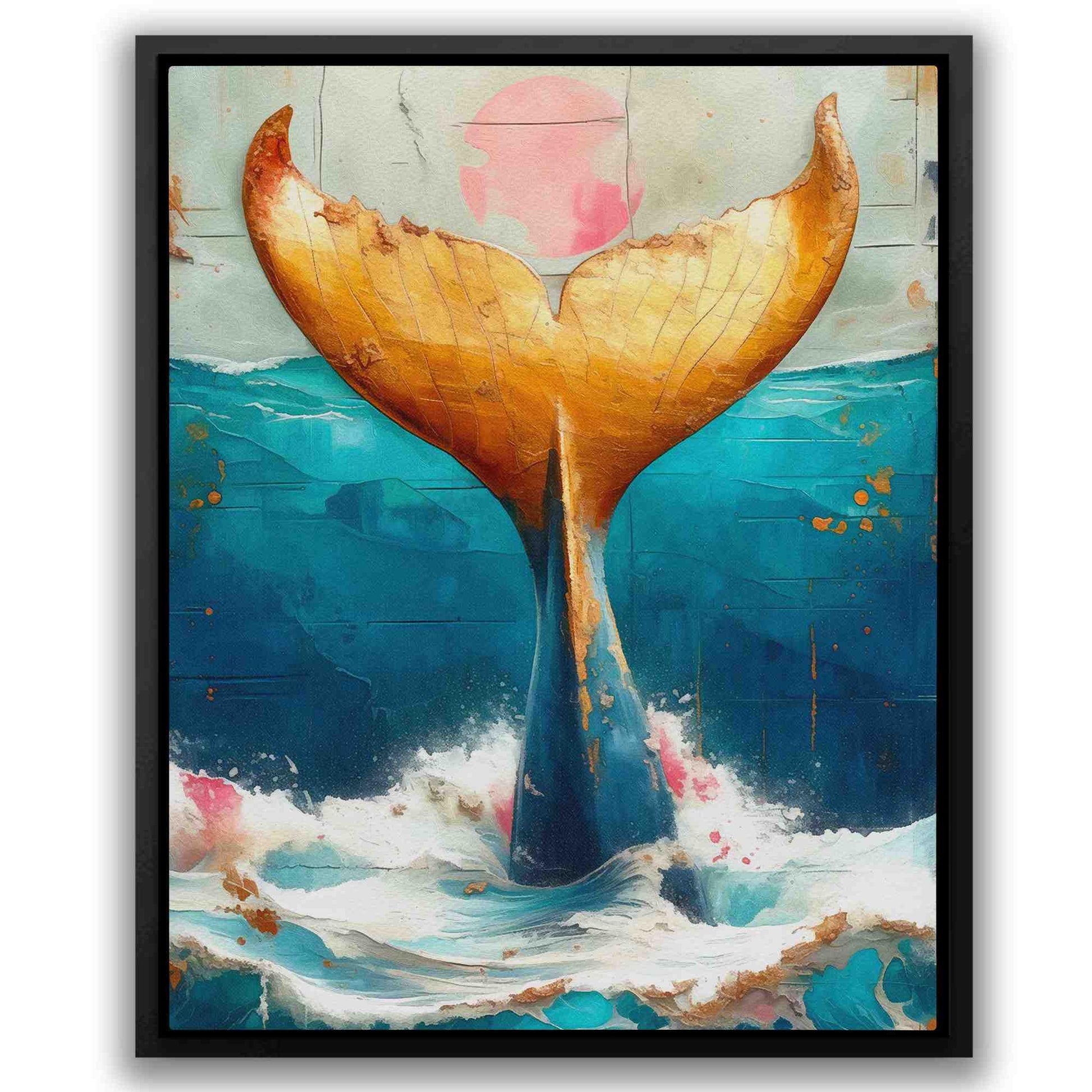 Gold Whale Tail - Blue Oceanic Canvas Print