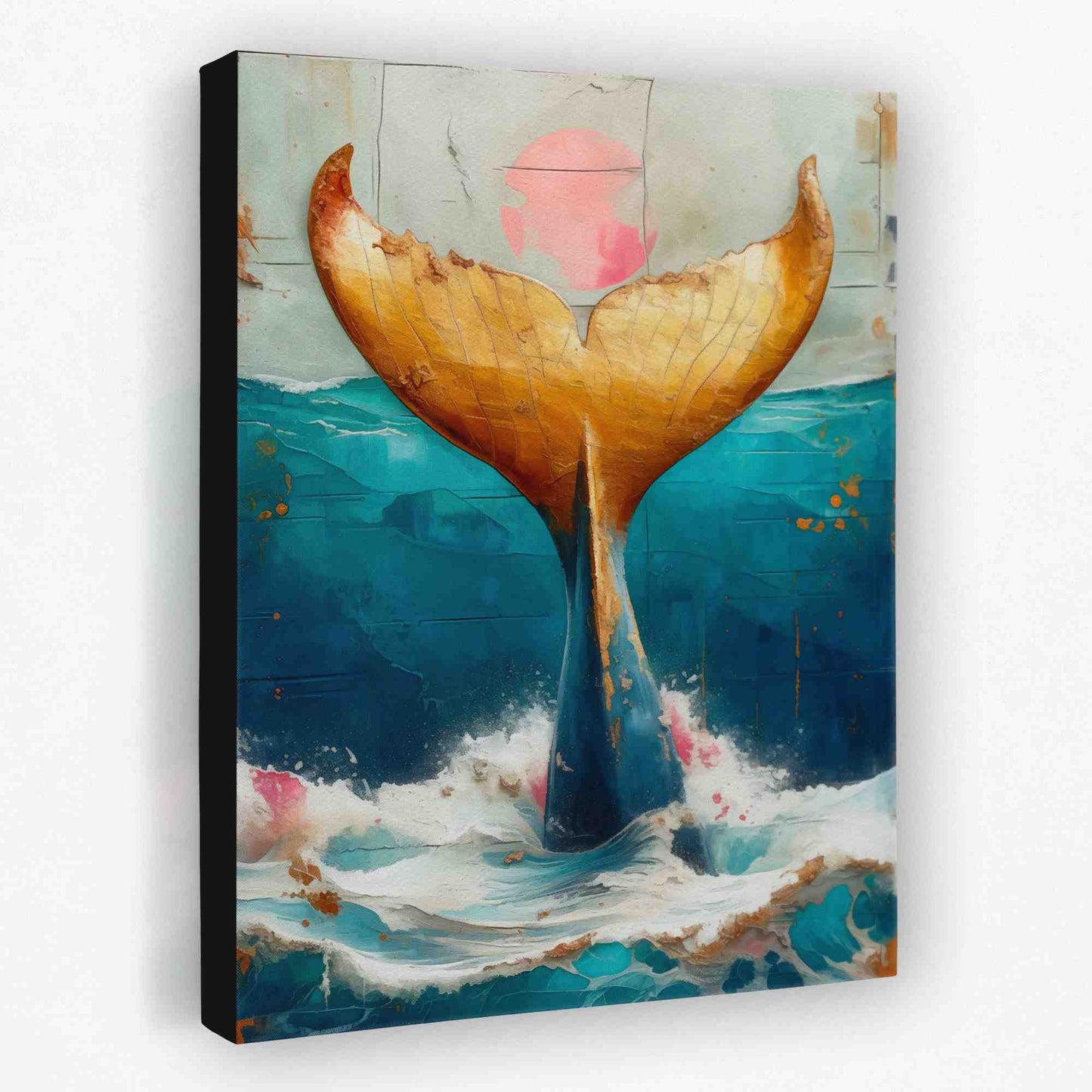 Gold Whale Tail - Abstract Wall Art in Black Frame
