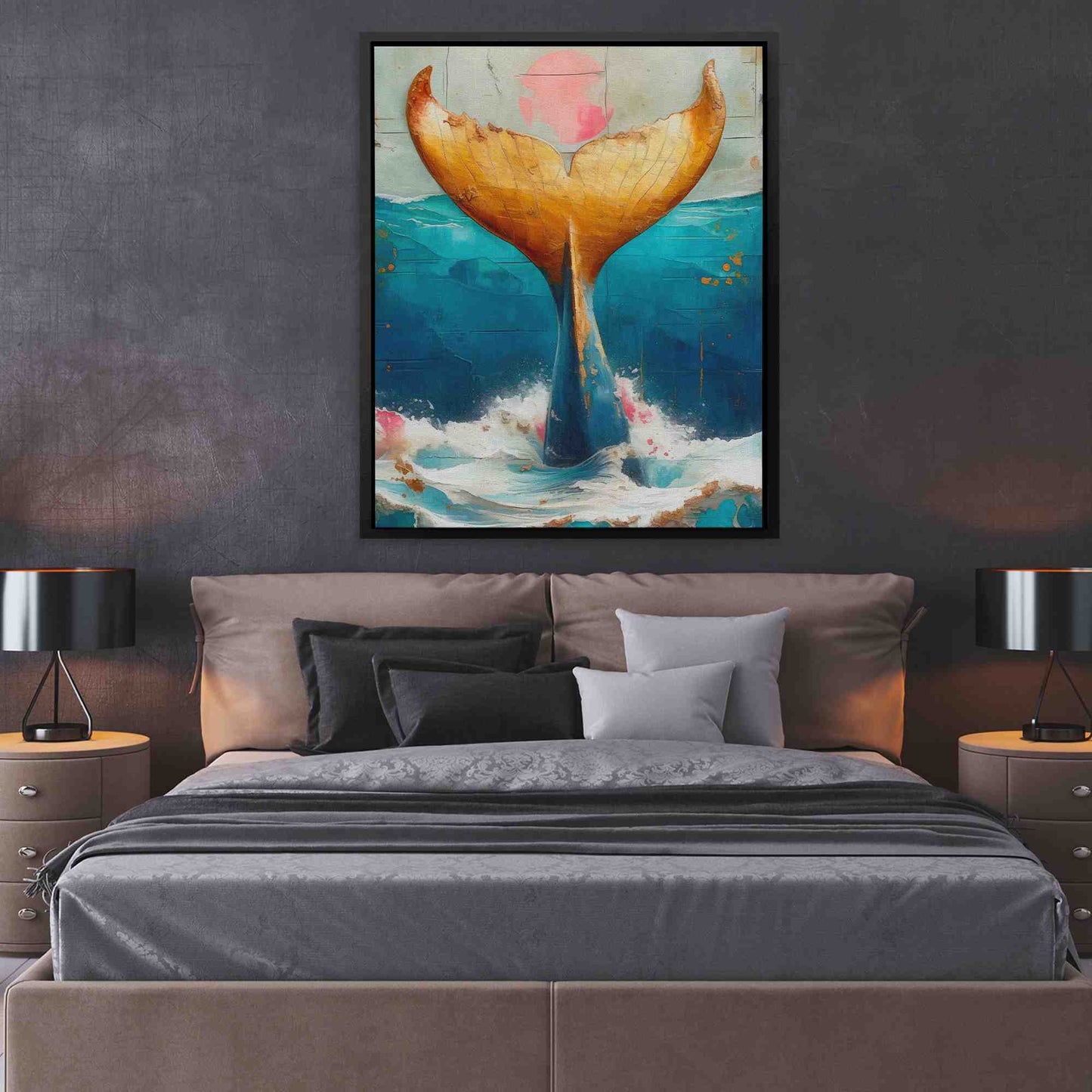 Gold Whale Tail - Animals Canvas Wall Art