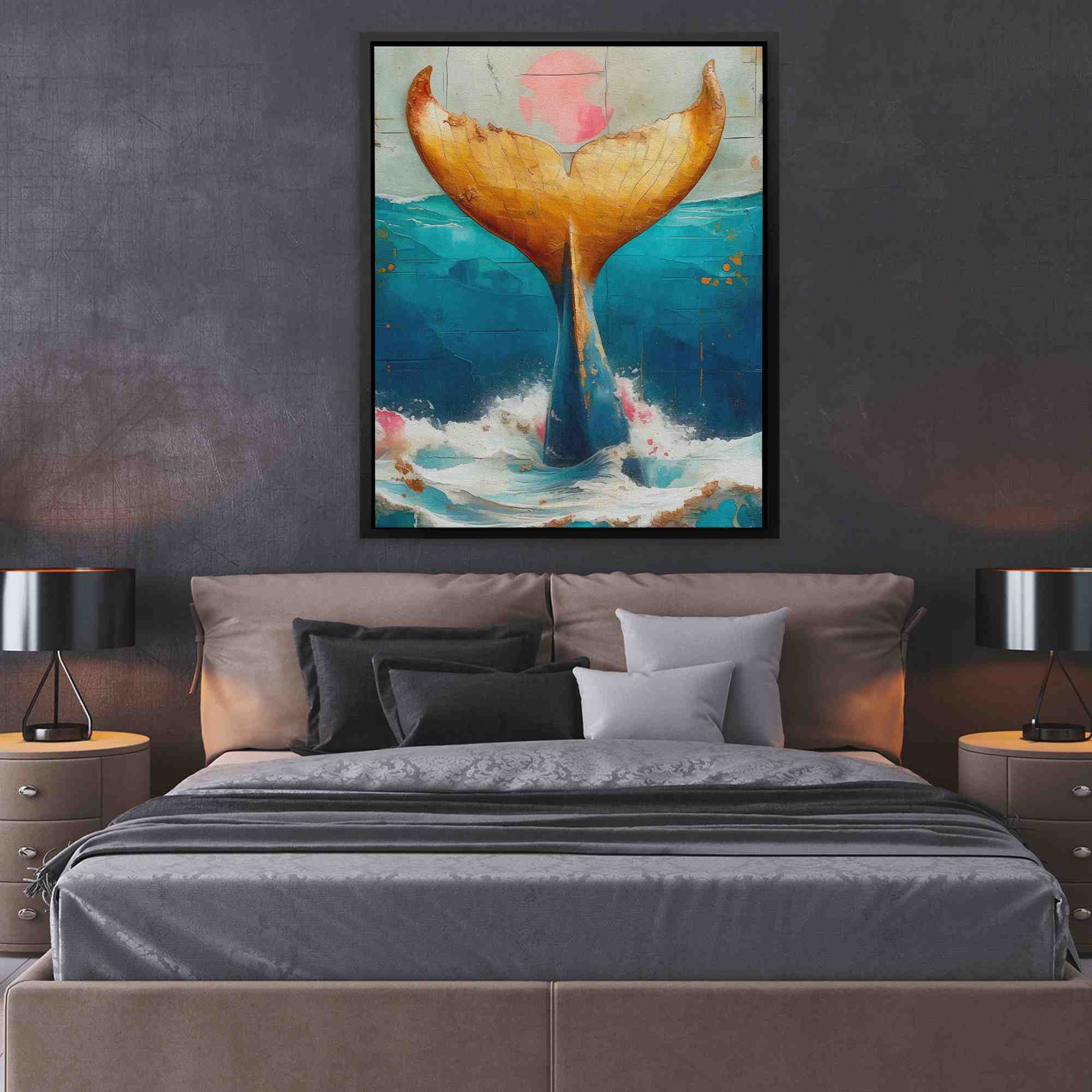Gold Whale Tail - Animals Canvas Wall Art