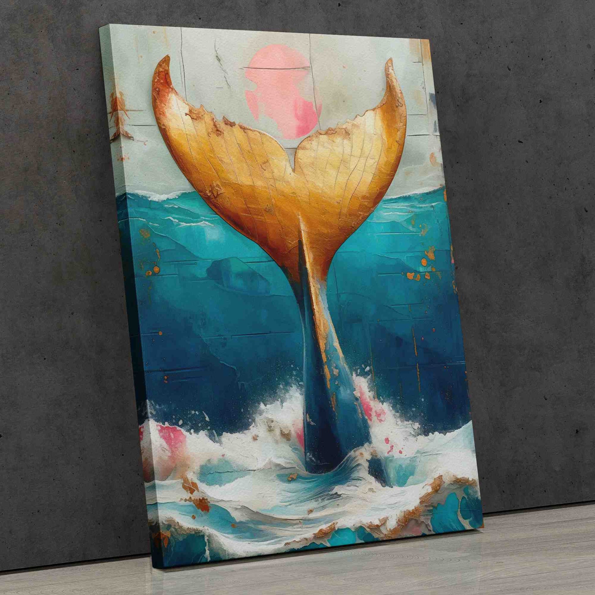 Gold Whale Tail - Blue Wall Art