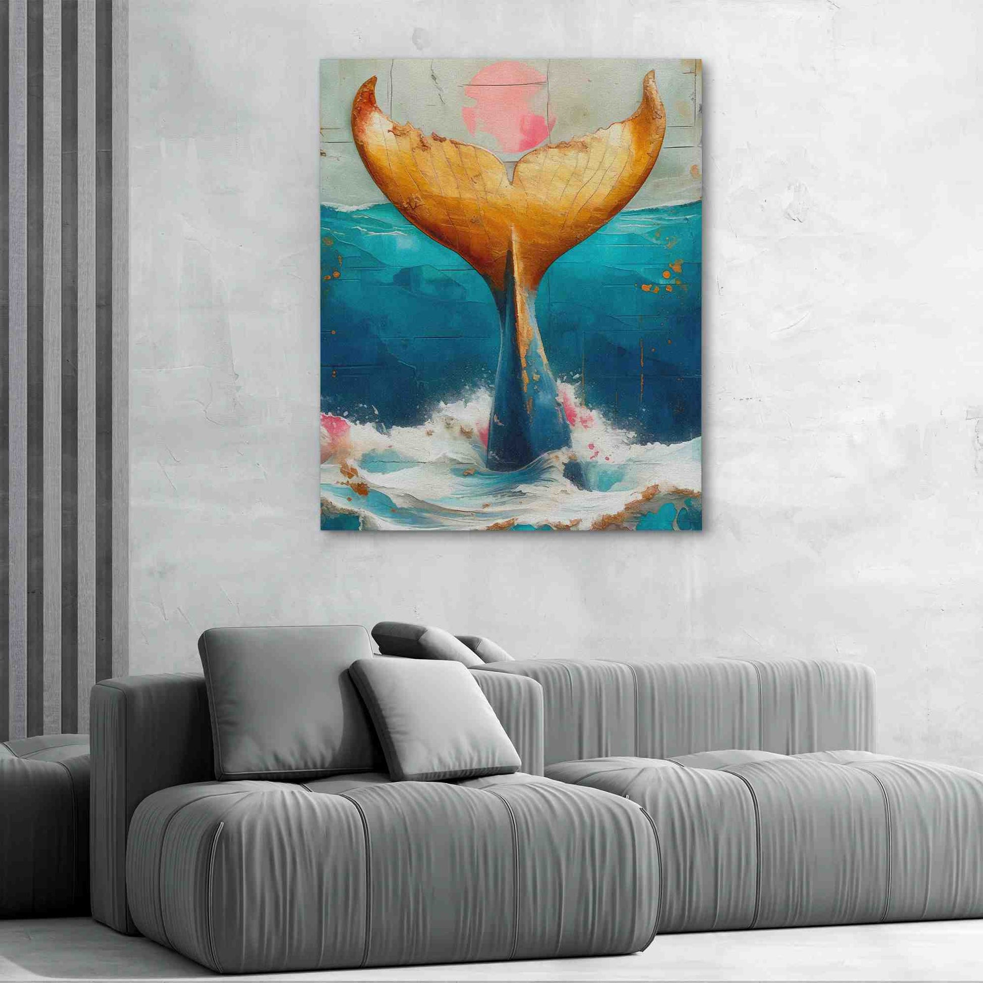Gold Whale Tail - Large Abstract Canvas Print