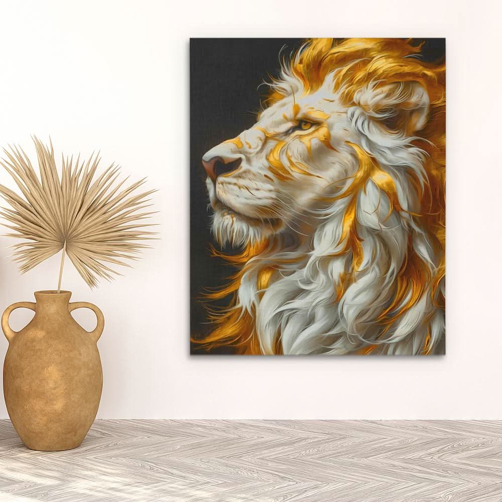 Golden Albino Lion - Animals Wall Art in Black Frame