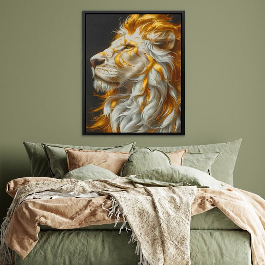 Golden Albino Lion - Wall Art in Black Frame