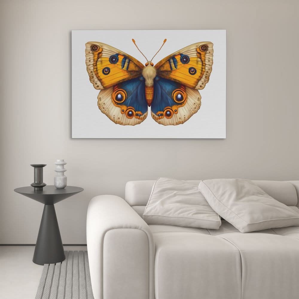 Golden and Blue Butterfly - Gold Nature Canvas Print