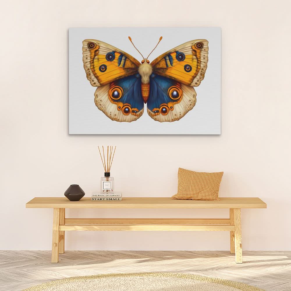 Golden and Blue Butterfly - Gold Canvas Wall Art