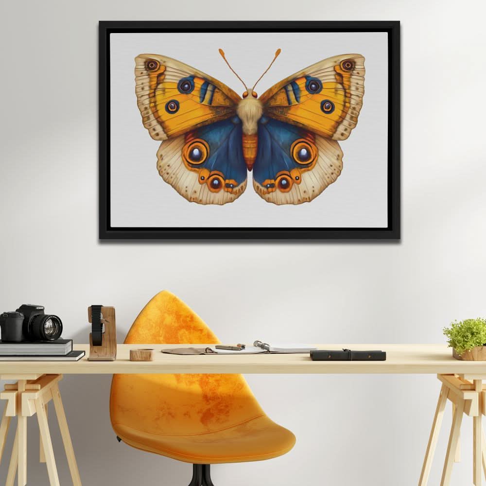 Golden and Blue Butterfly - Wall Art in Black Frame
