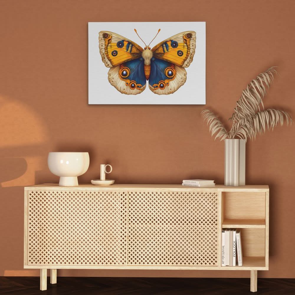 Golden and Blue Butterfly - Gold Wall Art for Dining Room