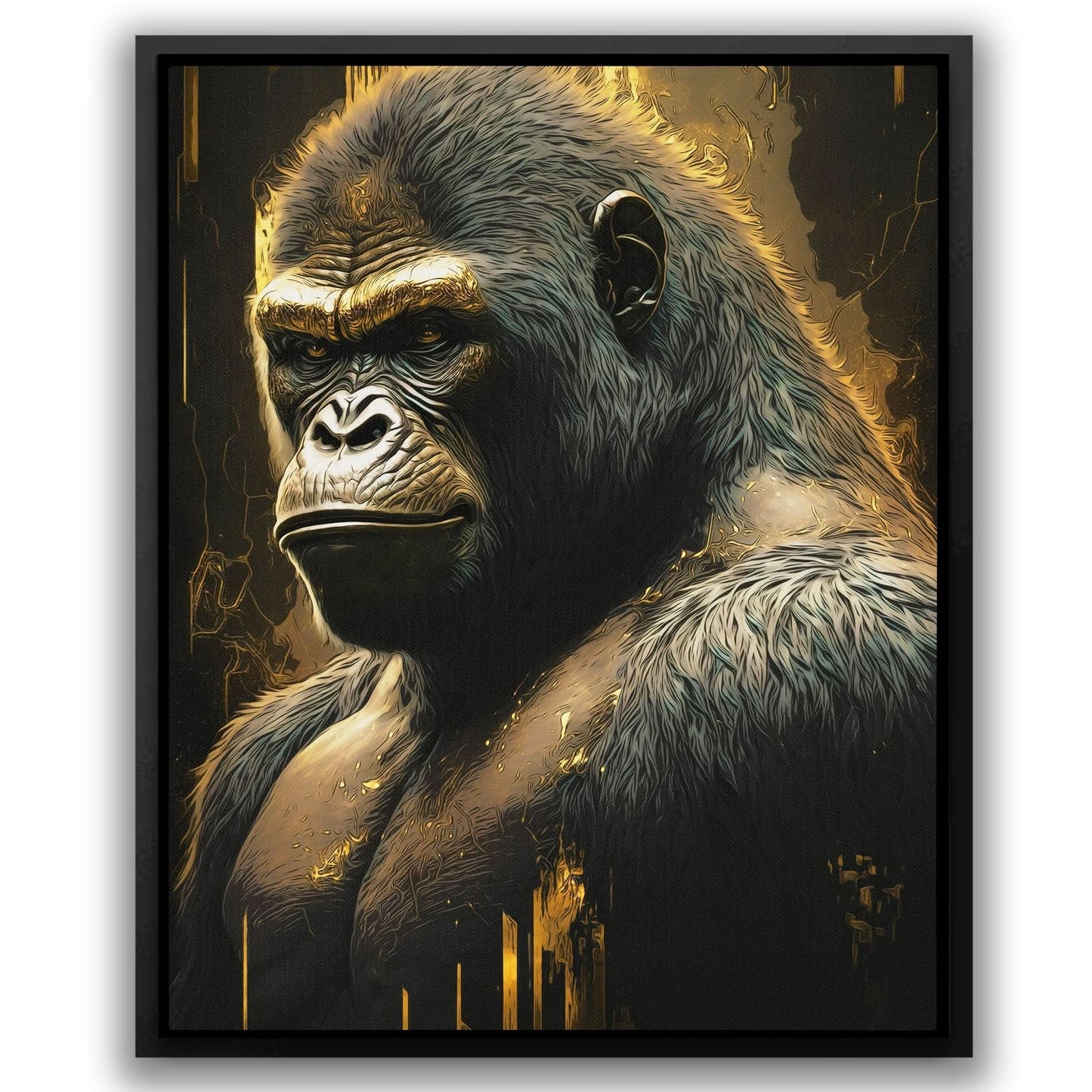 Golden Ape - Ape Wall Art in Black Frame