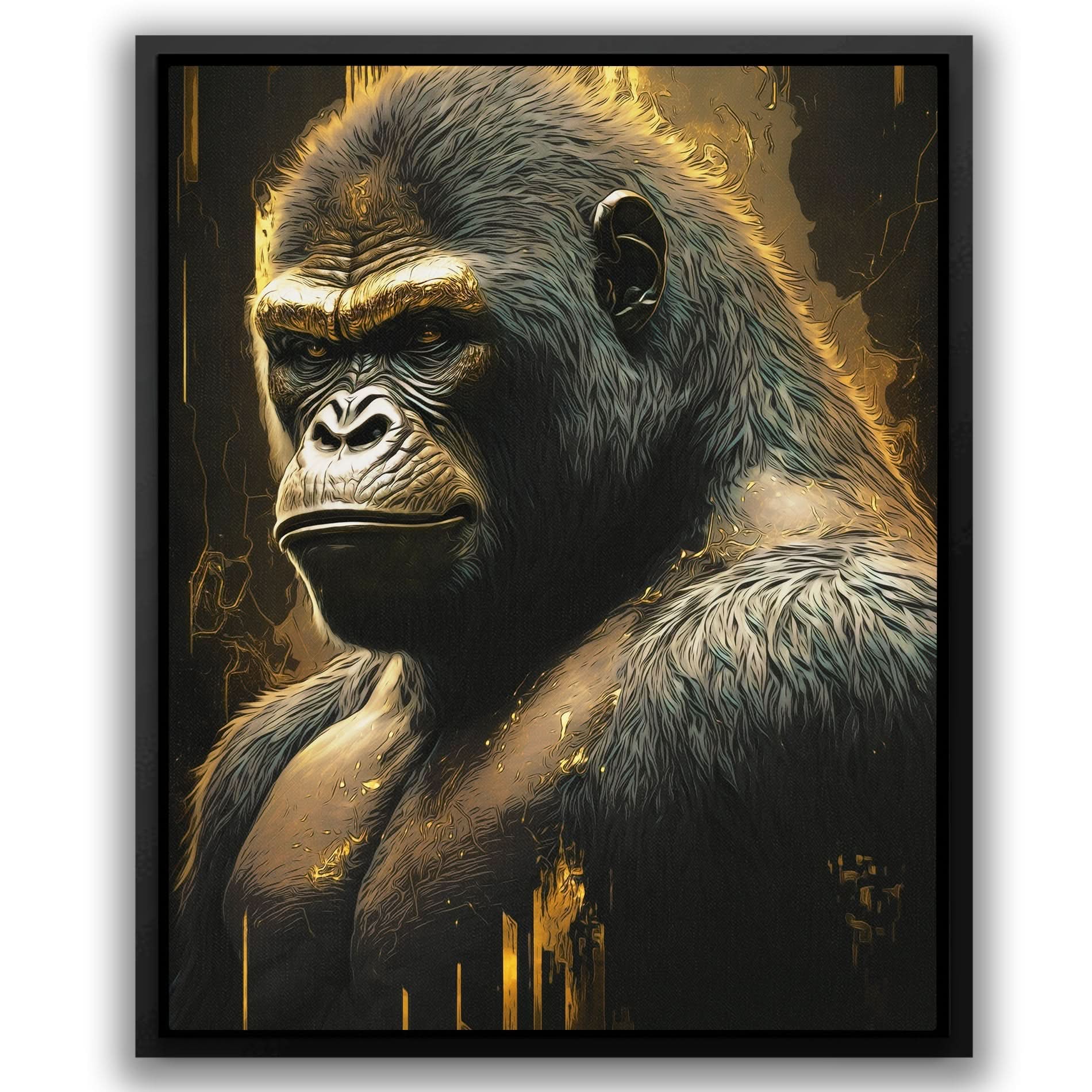 Golden Ape - Ape Wall Art in Black Frame