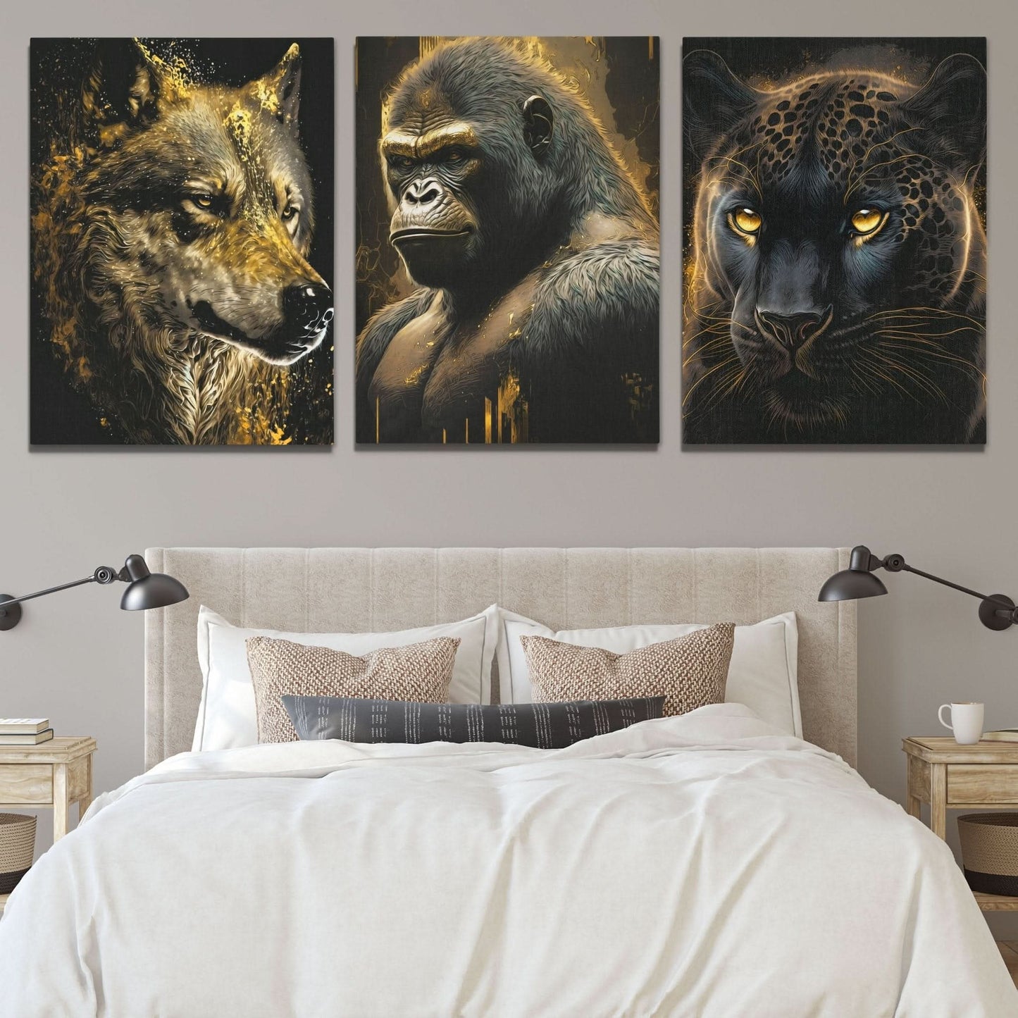 Golden Apex Predators (2) Set - V1 - Animals Canvas Wall Art