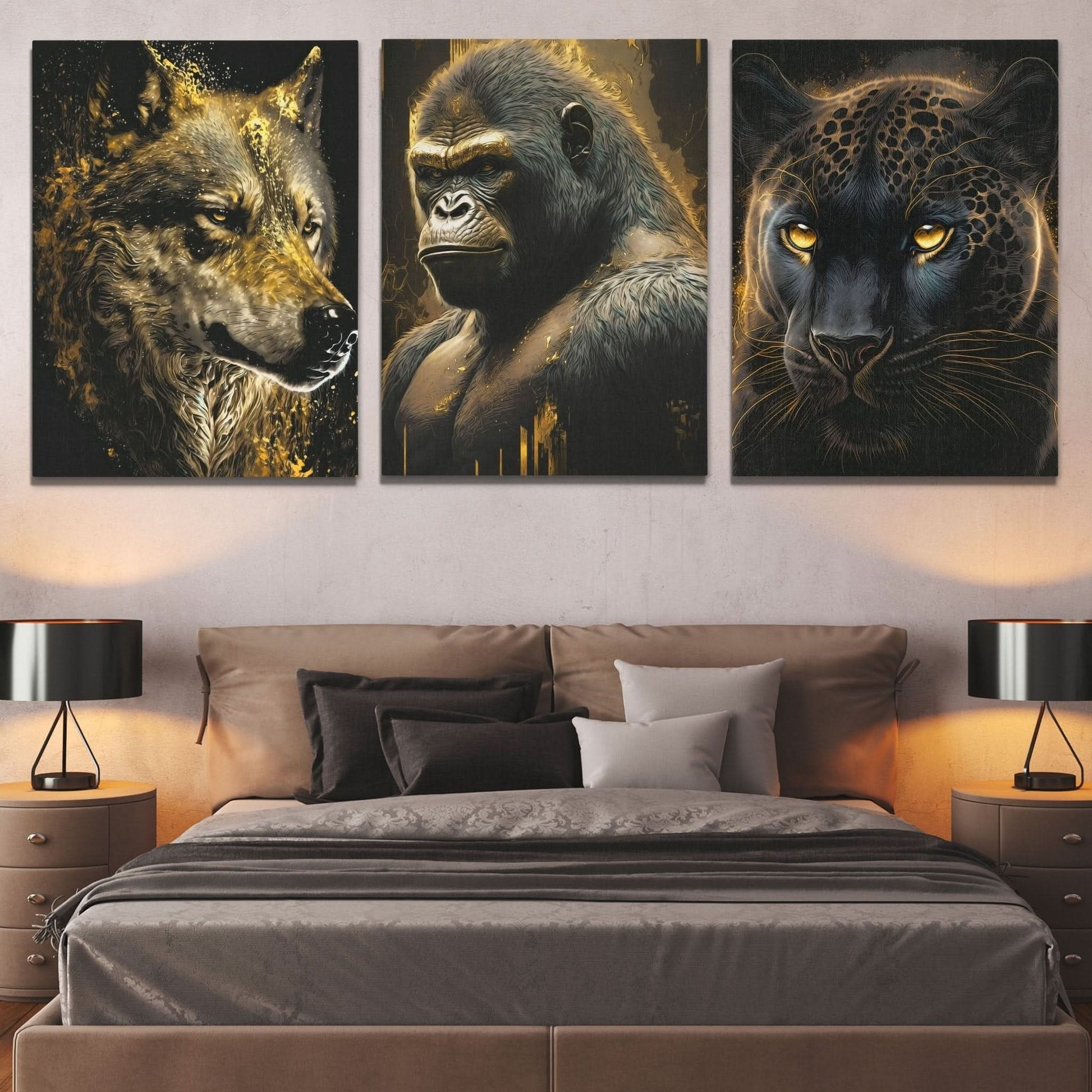 Golden Apex Predators (2) Set - V1 - Wall Art in Black Frame