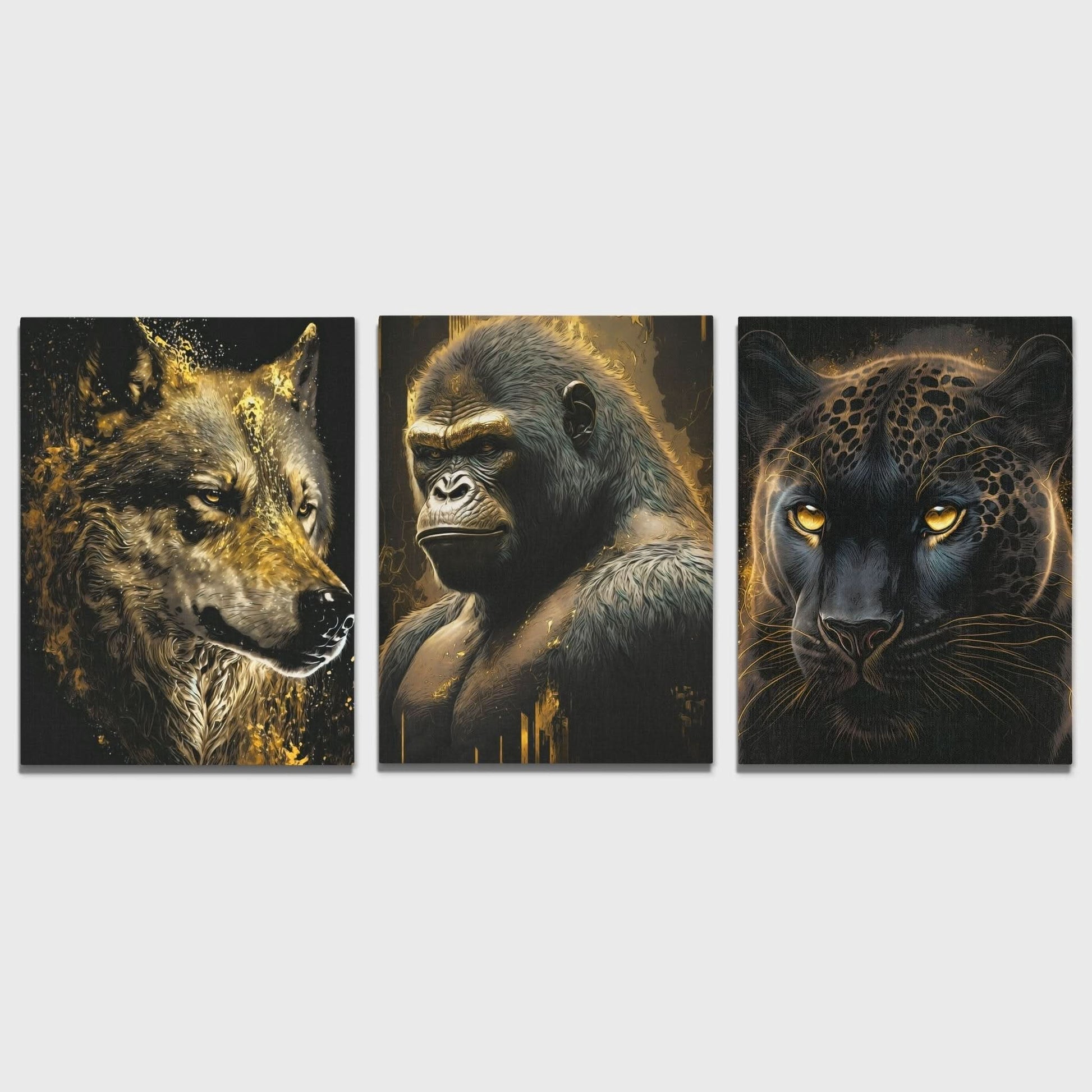 Golden Apex Predators (2) Set - V1 - Black Wall Art for Office