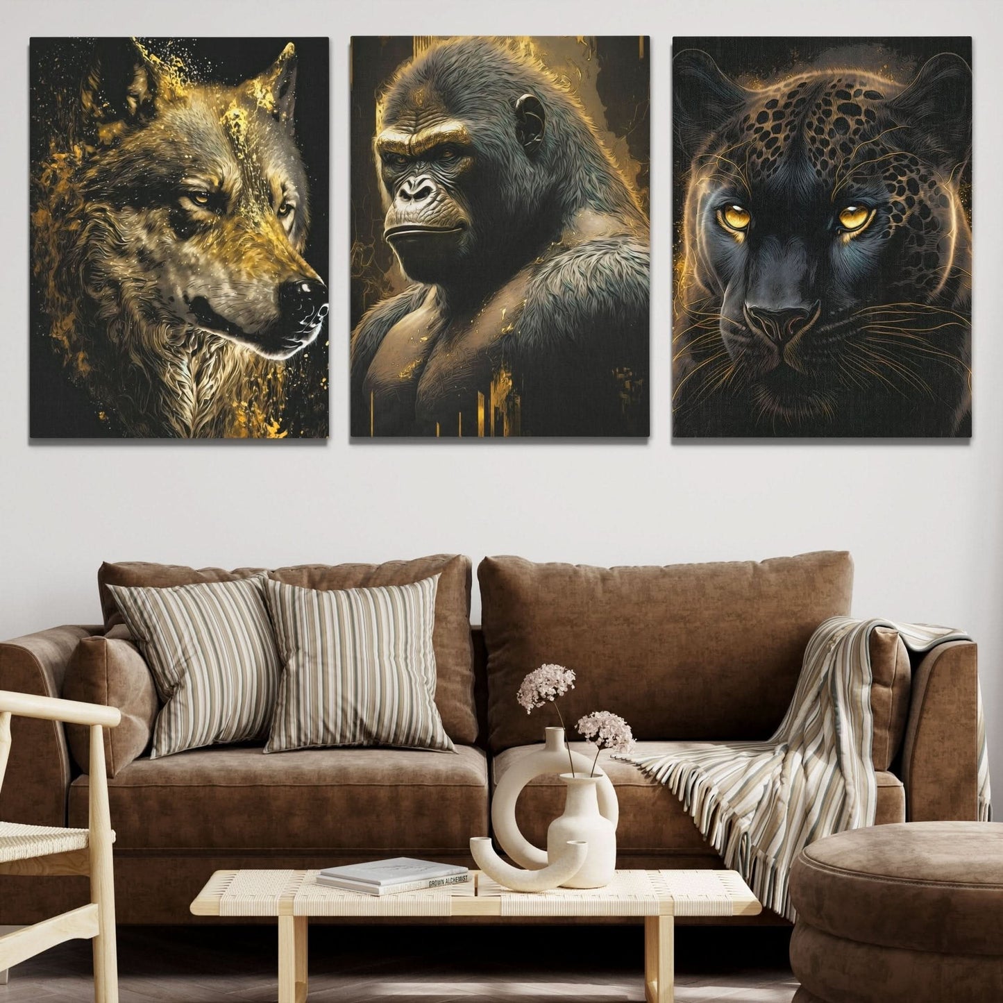 Golden Apex Predators (2) Set - V1 - Black Canvas Wall Art