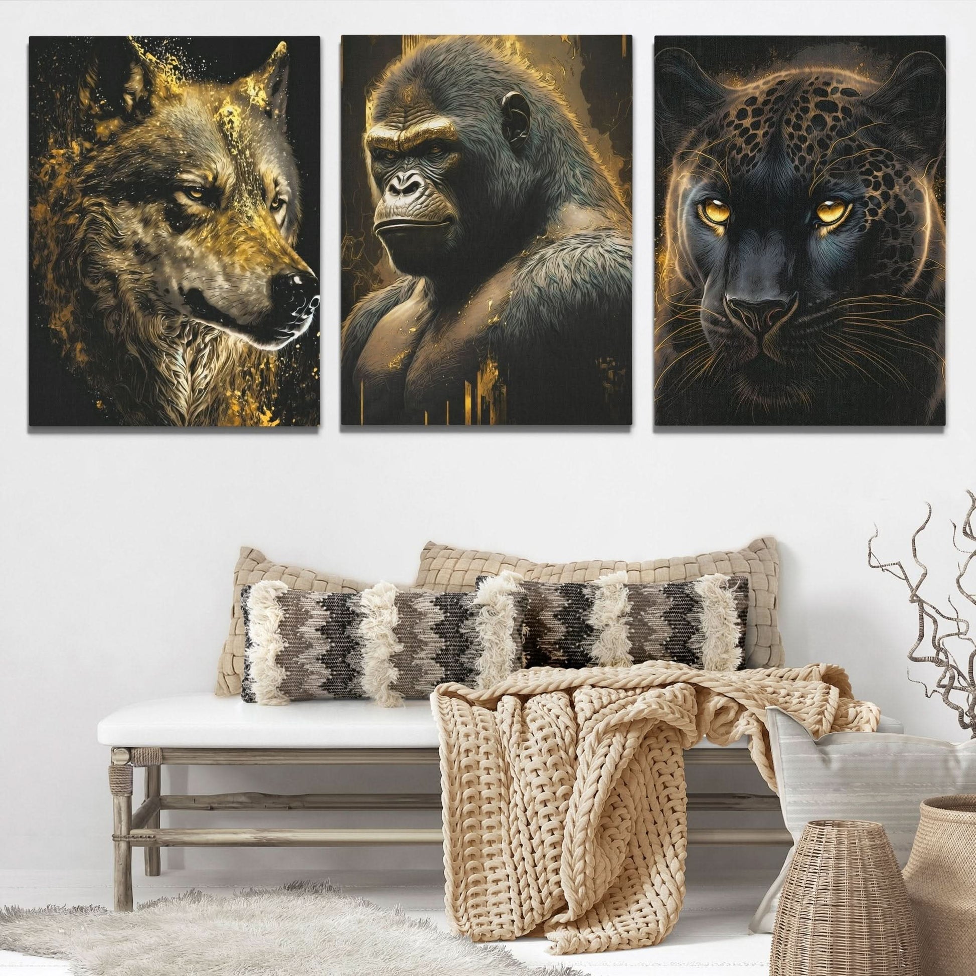 Golden Apex Predators (2) Set - V1 - Large Canvas Print