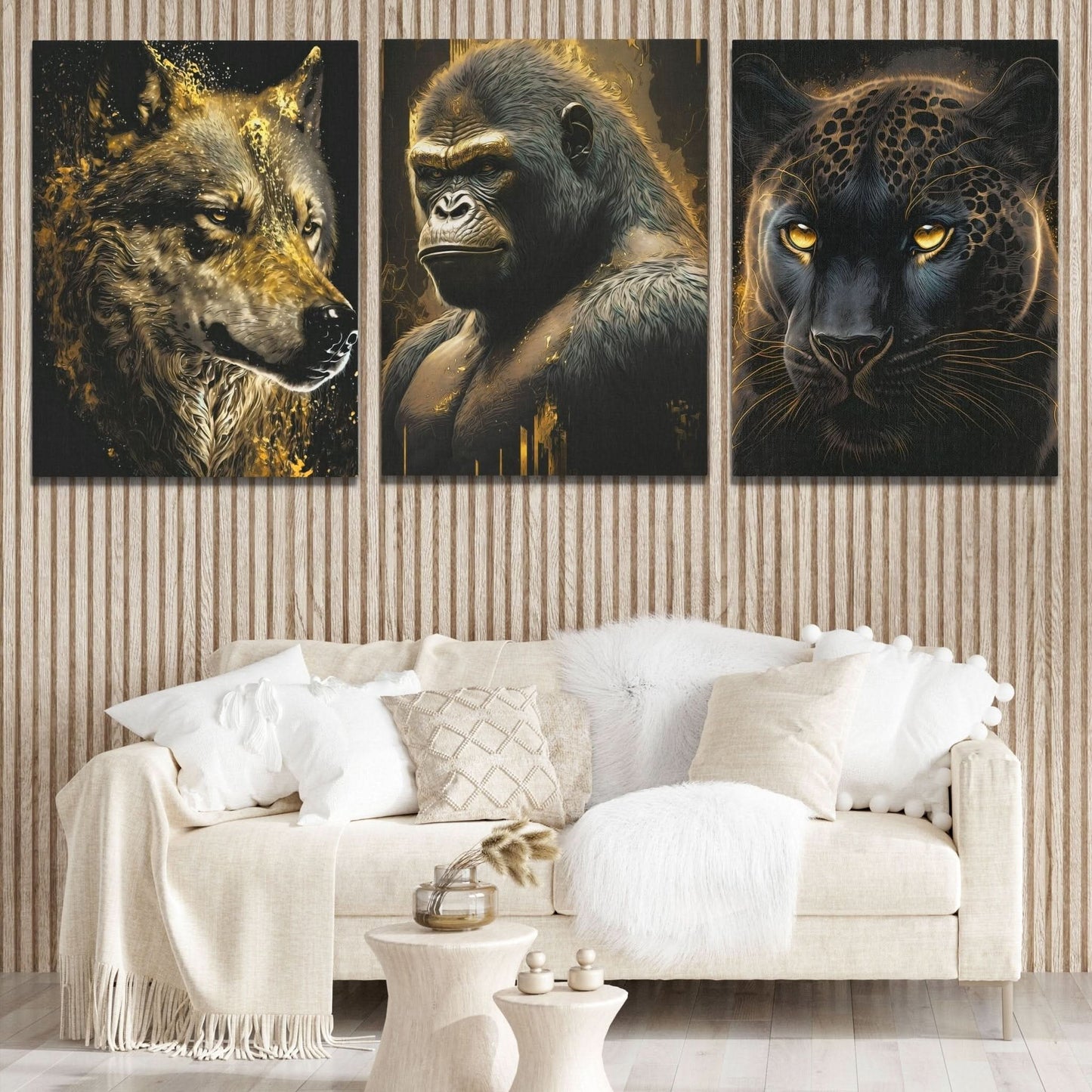 Golden Apex Predators (2) Set - V1 - Animals Art for Living Room
