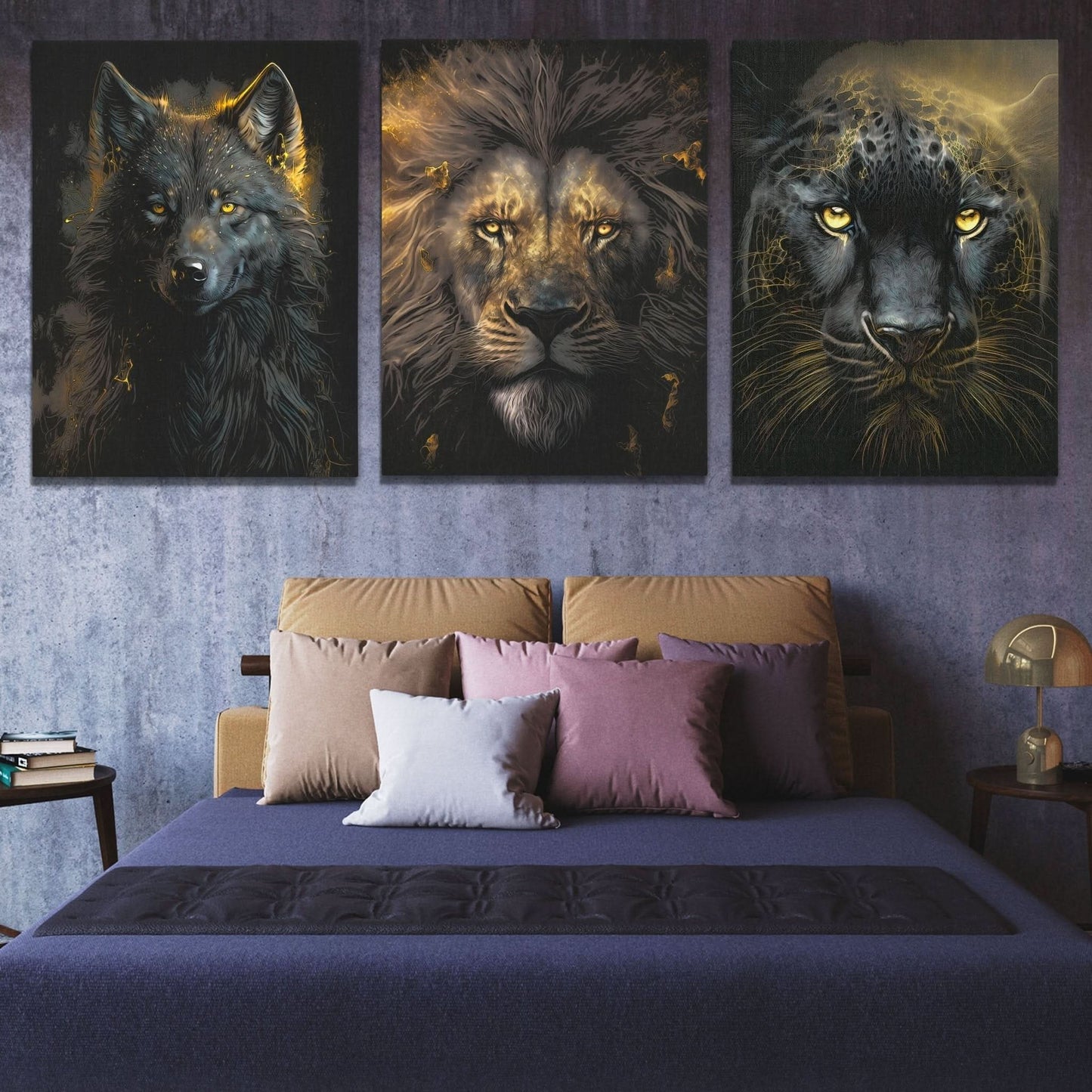 Golden Apex Predators (2) Set - V2 - Wall Art in Black Frame