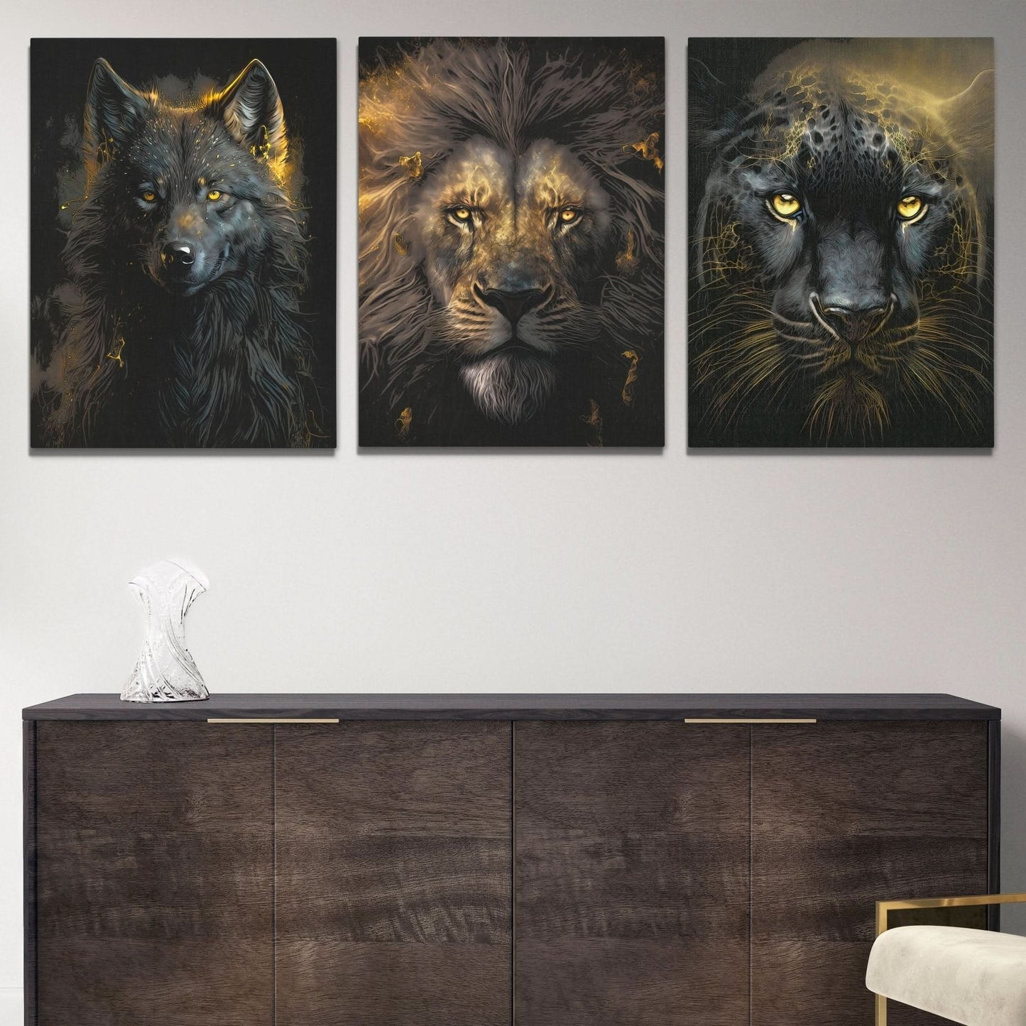 Golden Apex Predators (2) Set - V2 - Black and Gold Canvas Wall Art