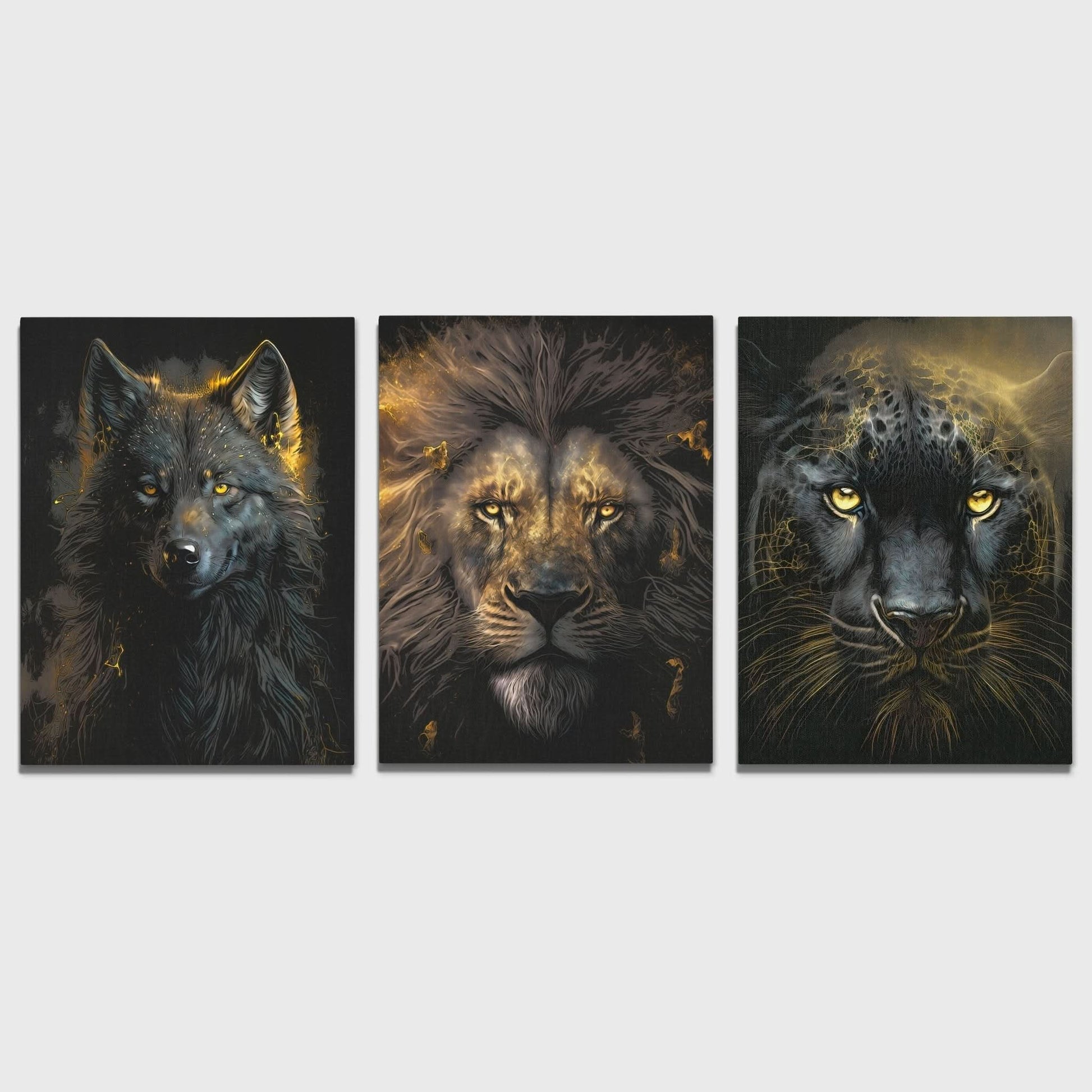Golden Apex Predators (2) Set - V2 - Animals Canvas Wall Art