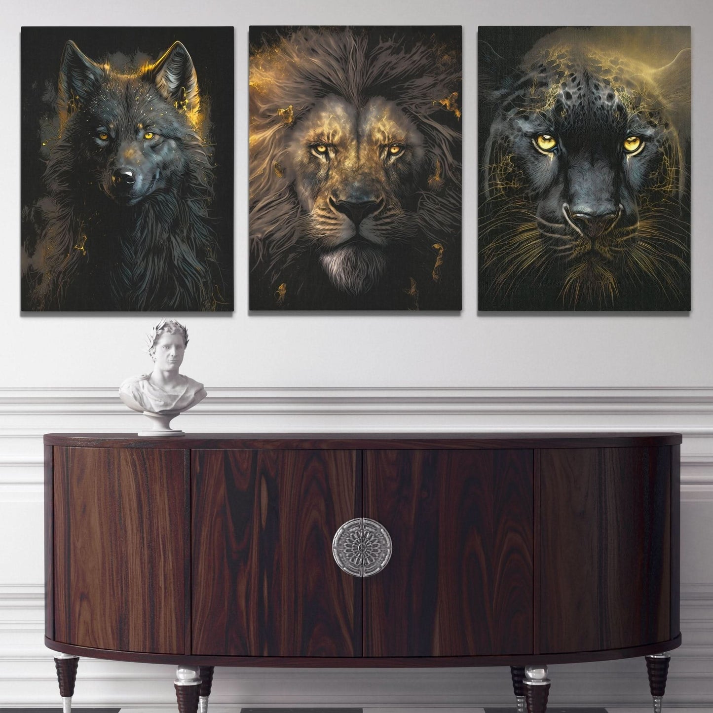 Golden Apex Predators (2) Set - V2 - Black and Gold Big Cat Canvas Print