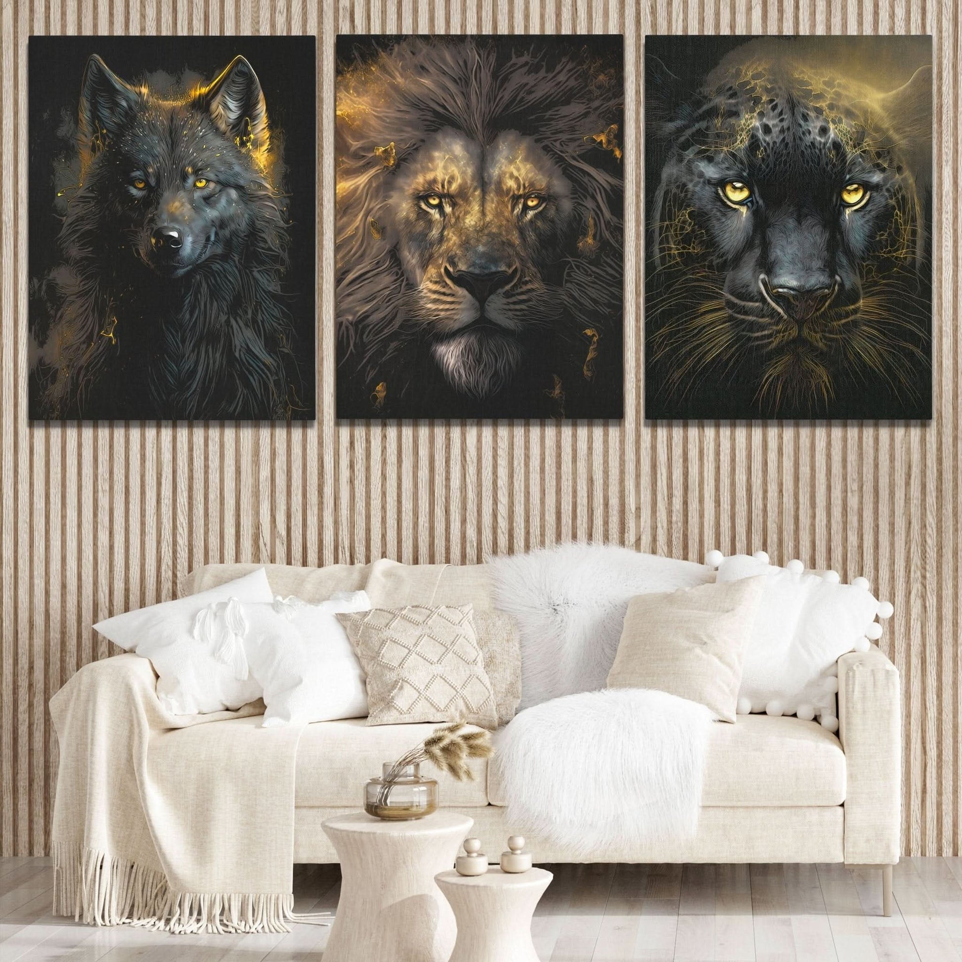 Golden Apex Predators (2) Set - V2 - Black and Gold Wall Art for Hallway