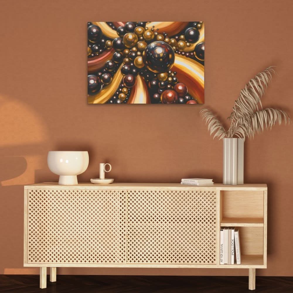 Golden Balls - Abstract Wall Art in Black Frame