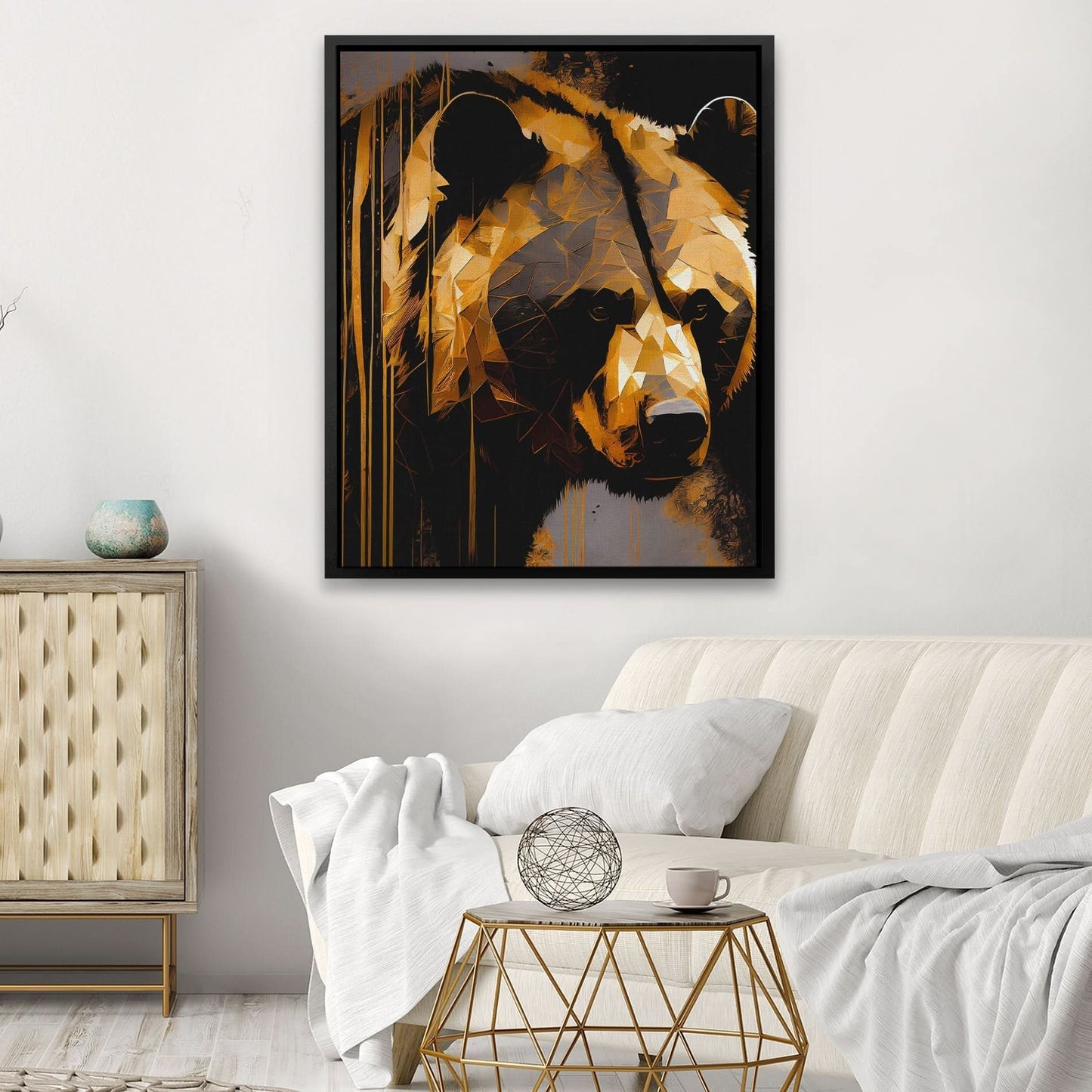 Golden Bear Gazing - Black Canvas Wall Art